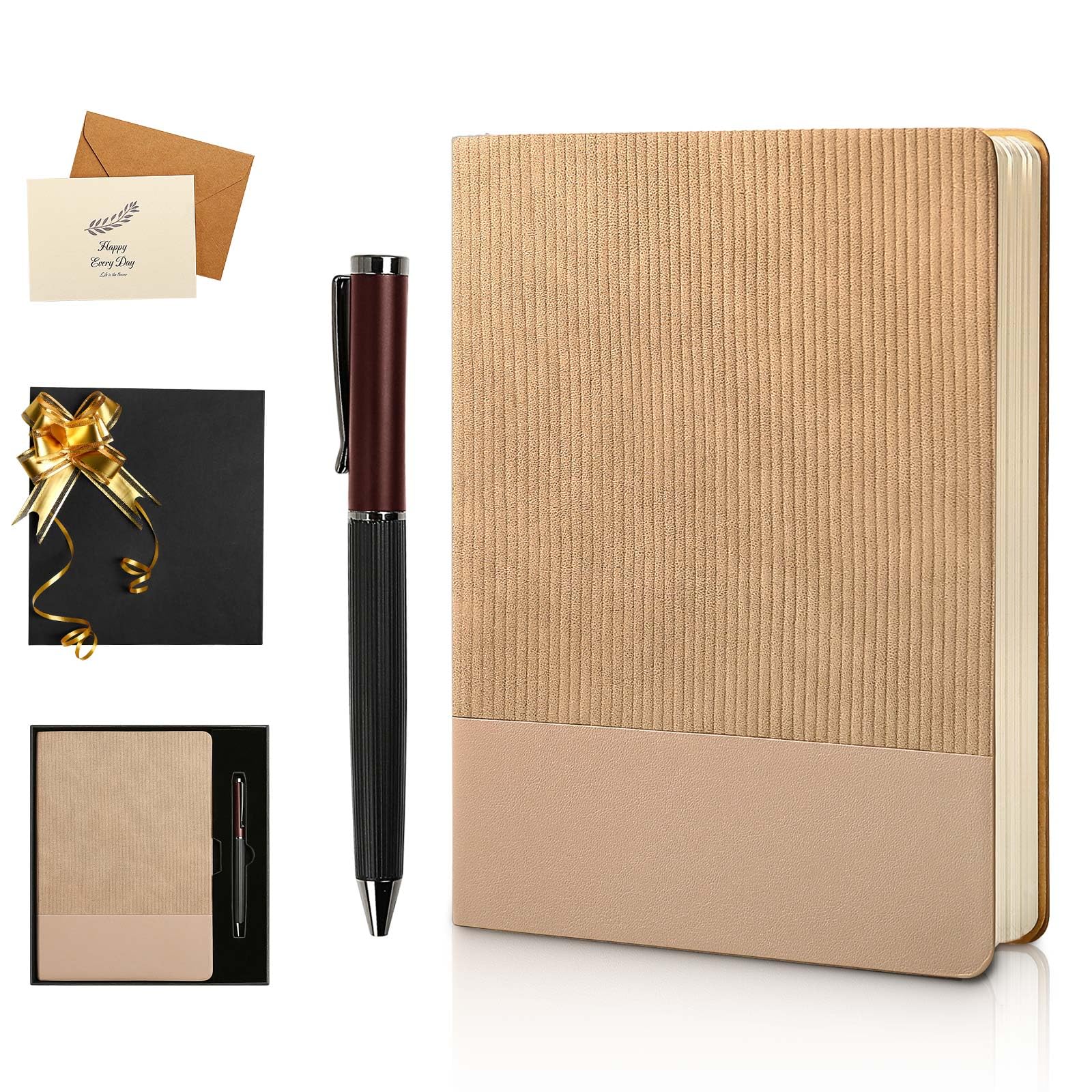 Carnet ligné A5 avec stylo et coffret cadeau, 216 pages en cuir synthétique pour homme et femme, papier épais de 100 g/m², pour l'école, les voyages, les affaires, le travail, l'écriture à