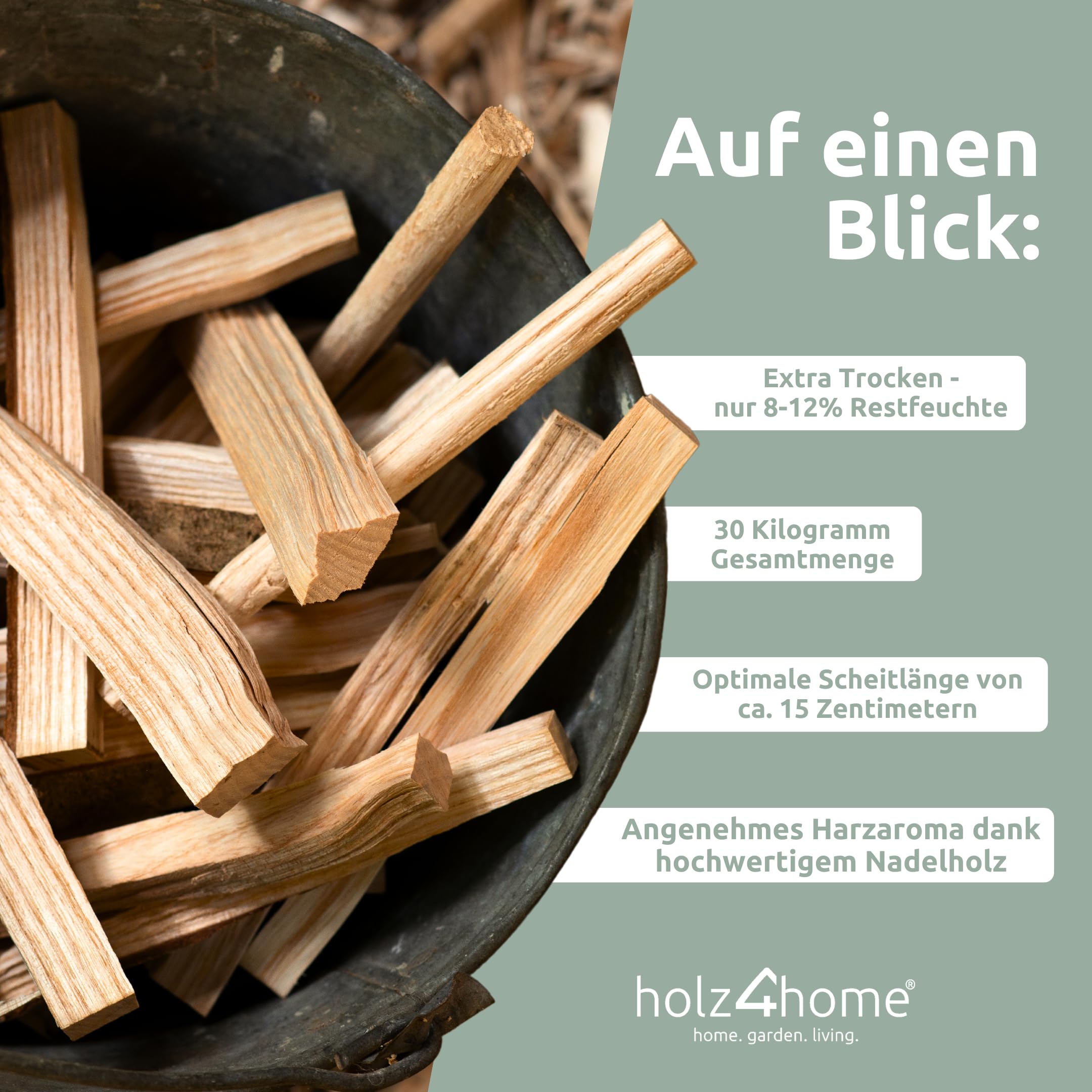holz4home® Anfeuerholz Getrocknet 30kg I Nadelholz Anzündholz Ofenfertig Trockenes Anmachholz I Ideales Anfeuerholz für Grill Kamin Ofen BBQ Smoker als Kaminanzünder Grillanzünder