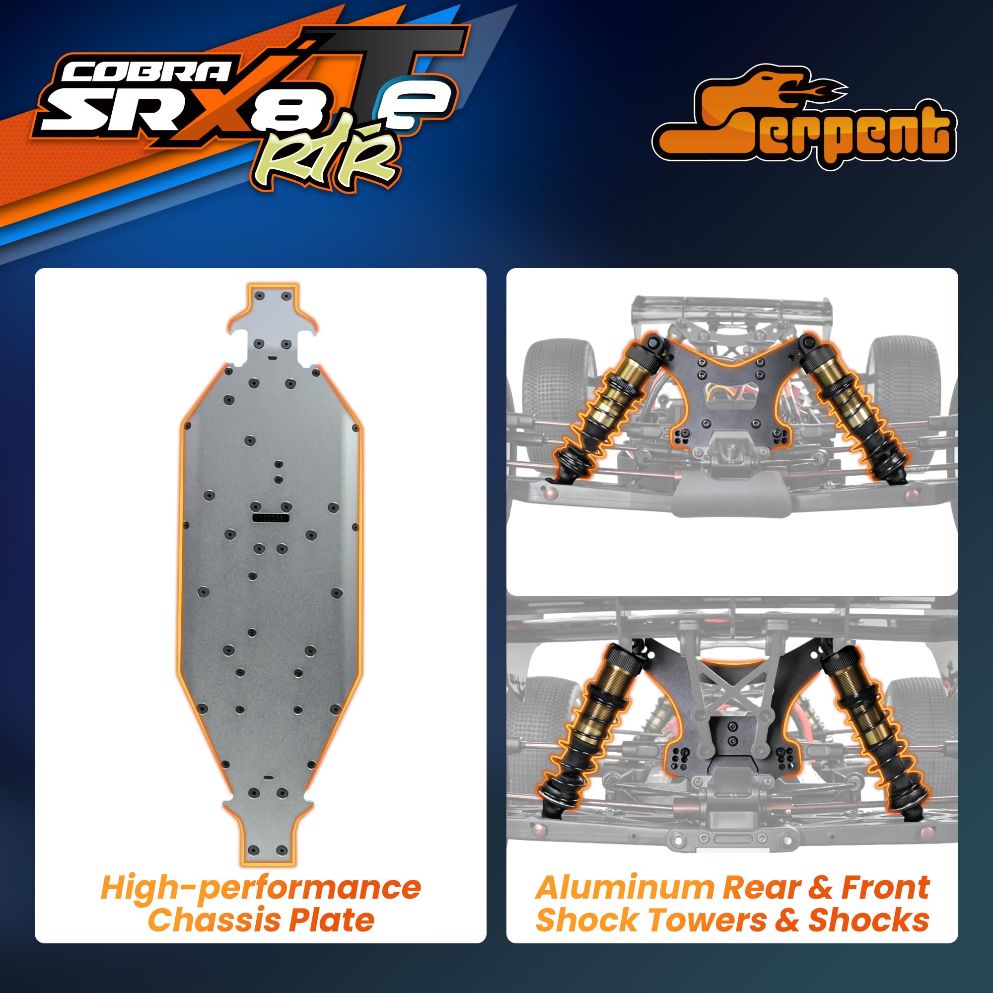 Serpent Truggy-e RTR, kit truggy elettrico ad alta velocità, lunga durata, ad alte prestazioni, batteria e caricabatterie esclusi (arancione)