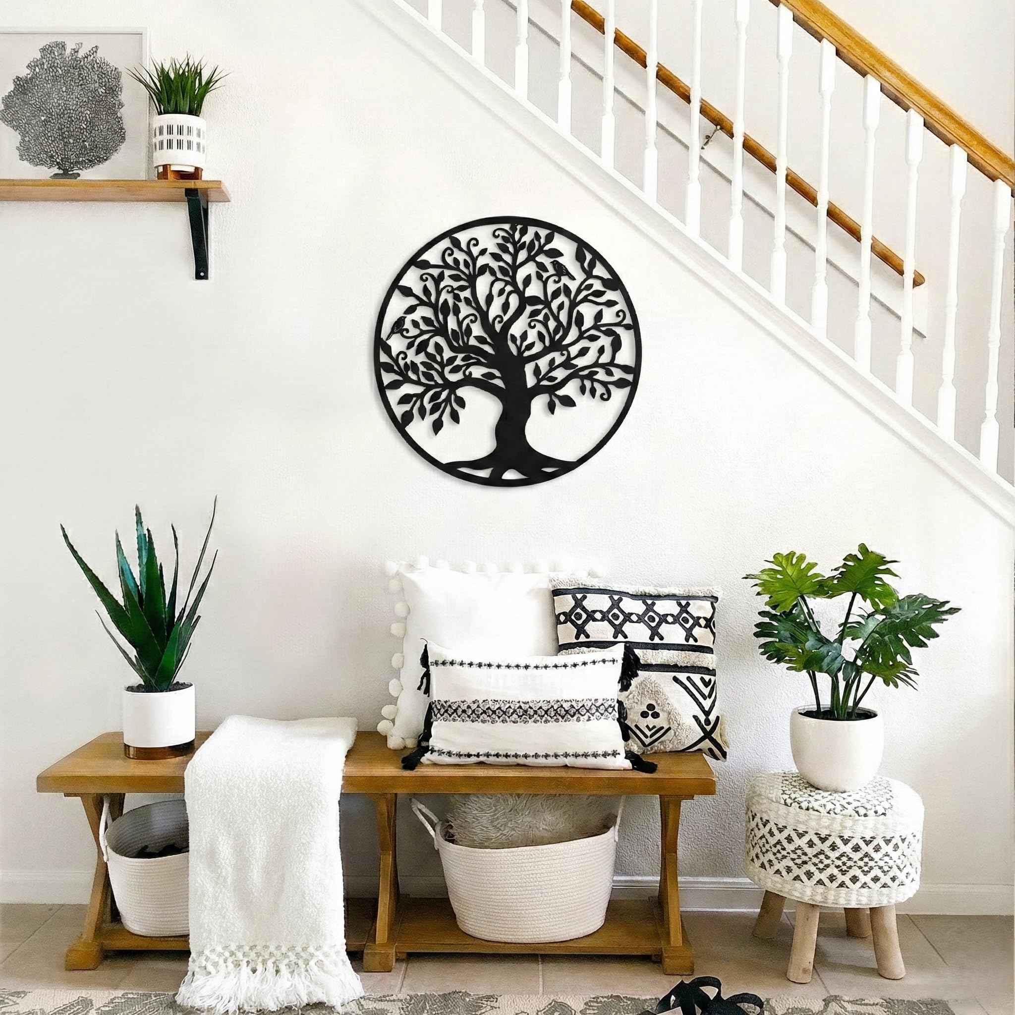 Harmonie Design Wanddekoration aus Metall, Rahmen, Baum des Lebens, Wanddeko, schwarz, industriell, groß, modern, originell, für Wohnzimmer (60 x 60 cm)