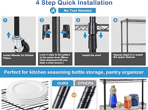 Miniatura 7 de Estantería metálica de 6000 libras de capacidad, estantes ajustables de 6 niveles para almacenamiento, estante de alambre de grado comercial