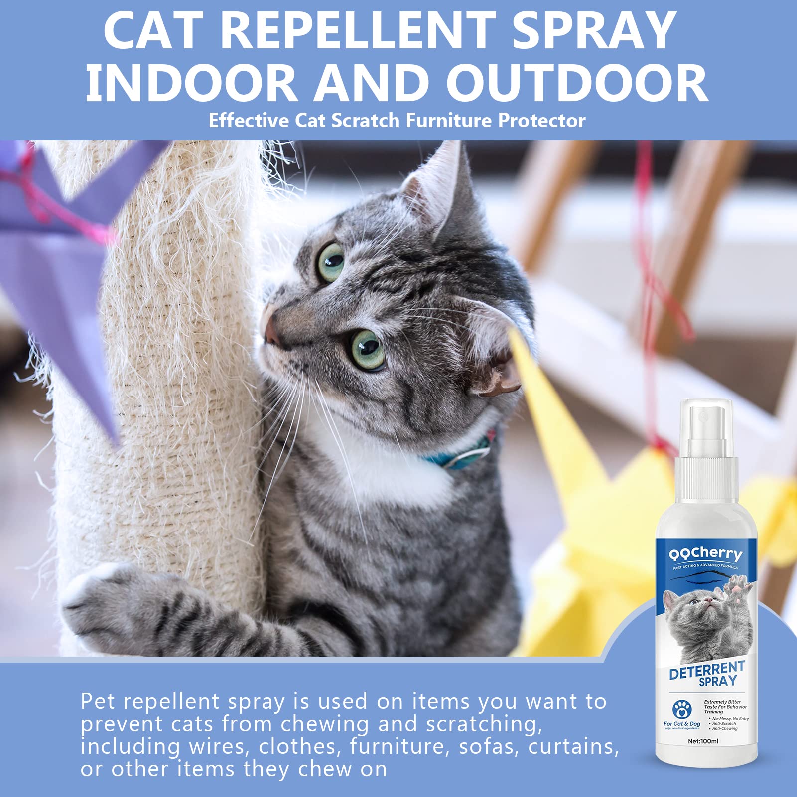 Katzenabwehrspray, kratzschutz Sofa Katze, Nicht Reizend und Rückstandsfrei, Für den Innen- und Außenbereich Geeignet, 100ML