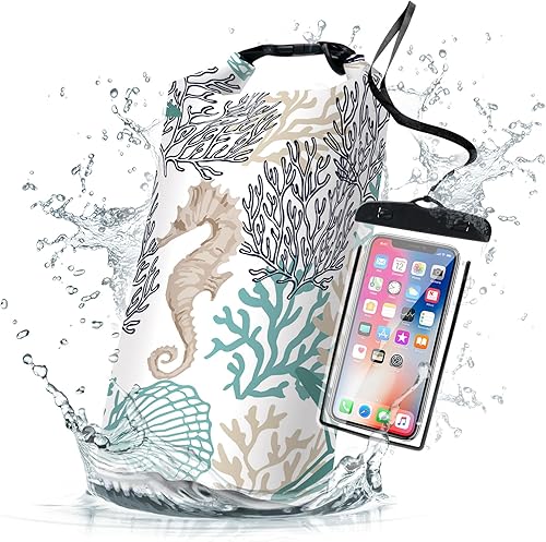 Bolsa seca impermeable, mochila impermeable con diseño de tortugas marinas y estrellas de mar, coral, 5L10L20L, bolsas flotantes y ligeras para