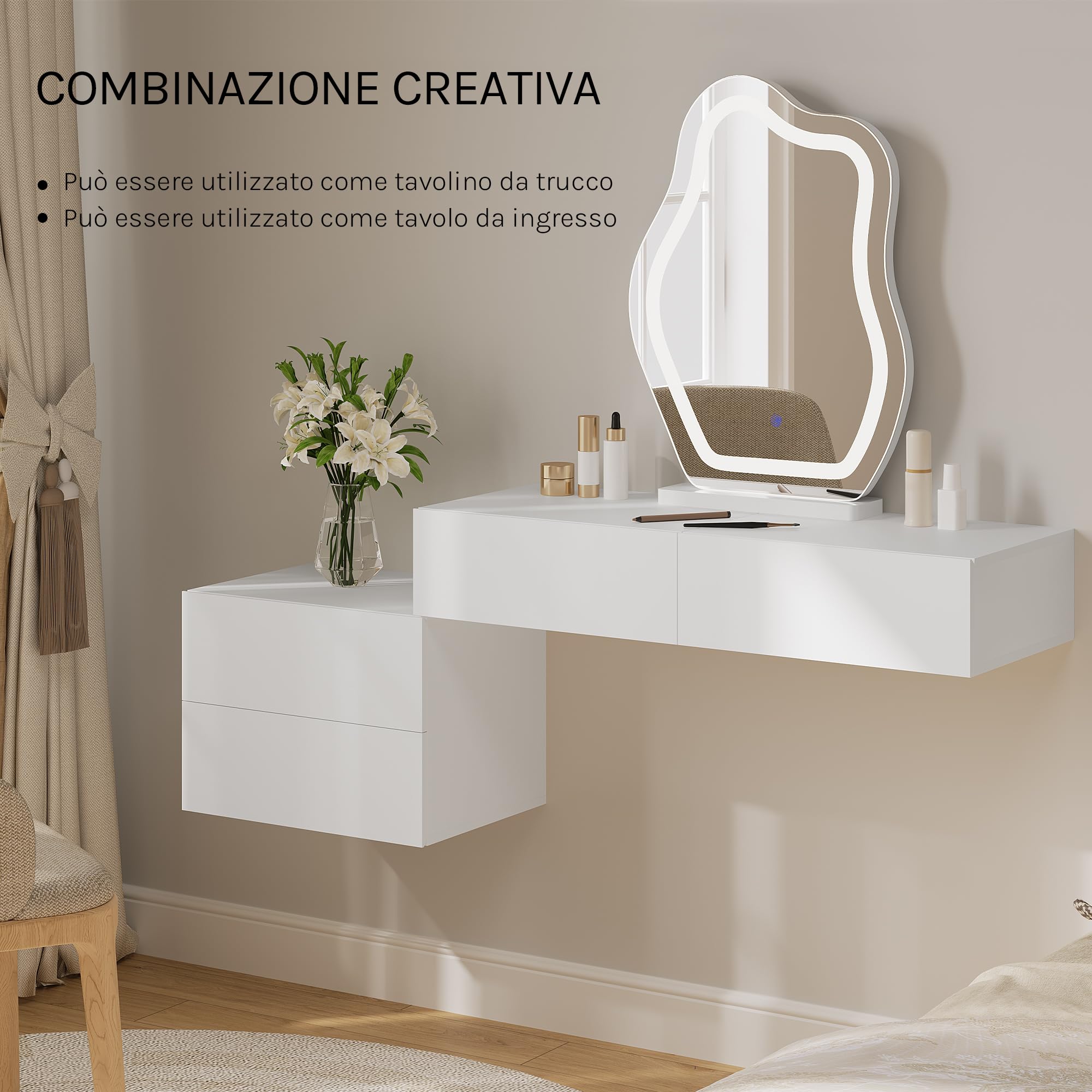 WOLTU Set di 2 Comodini Sospesi con Cassetto, Comodini Galleggianti, 40x30x30 cm, Mobili per Camera da Letto in Legno, Salvaspazio, Moderno, Bianco