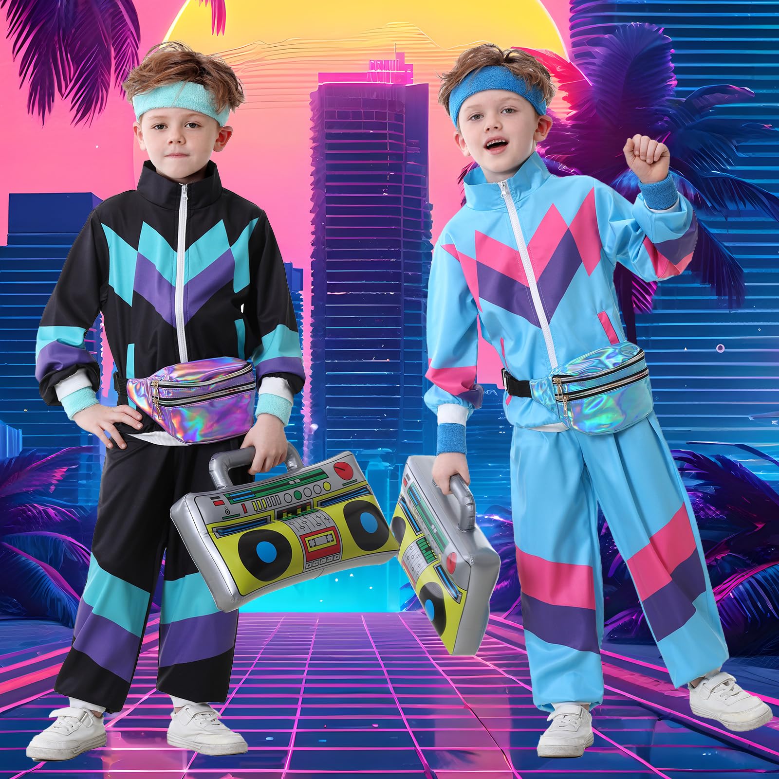 Ezuwail Traje deportivo para niños de los años 80 y 90 para niños y niñas, 6 piezas, unisex, retro, cortavientos, entrenamiento, hip hop, disfraz de baile