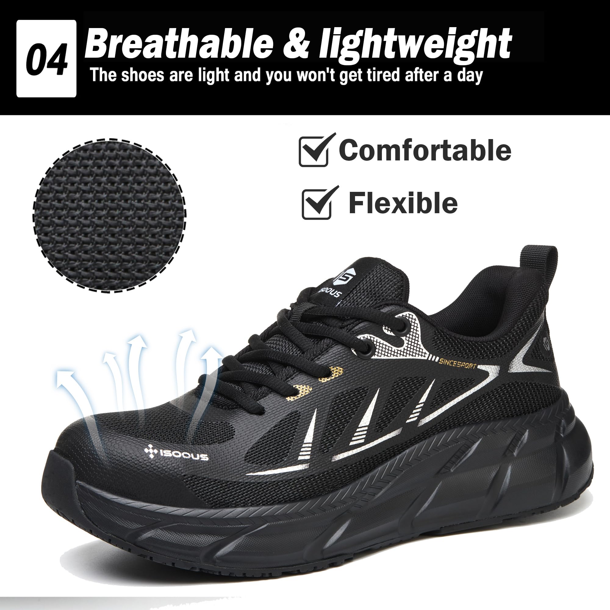 ISOOUS Arbeitsschuhe Herren Sicherheitsschuhe Damen Stahlkappenschuhe | Schutzschuhe mit Stahlkappe,Atmungsaktiv,rutschfest,Leicht,Durchtrittsicher,für Bau, Werkstatt & Logistik