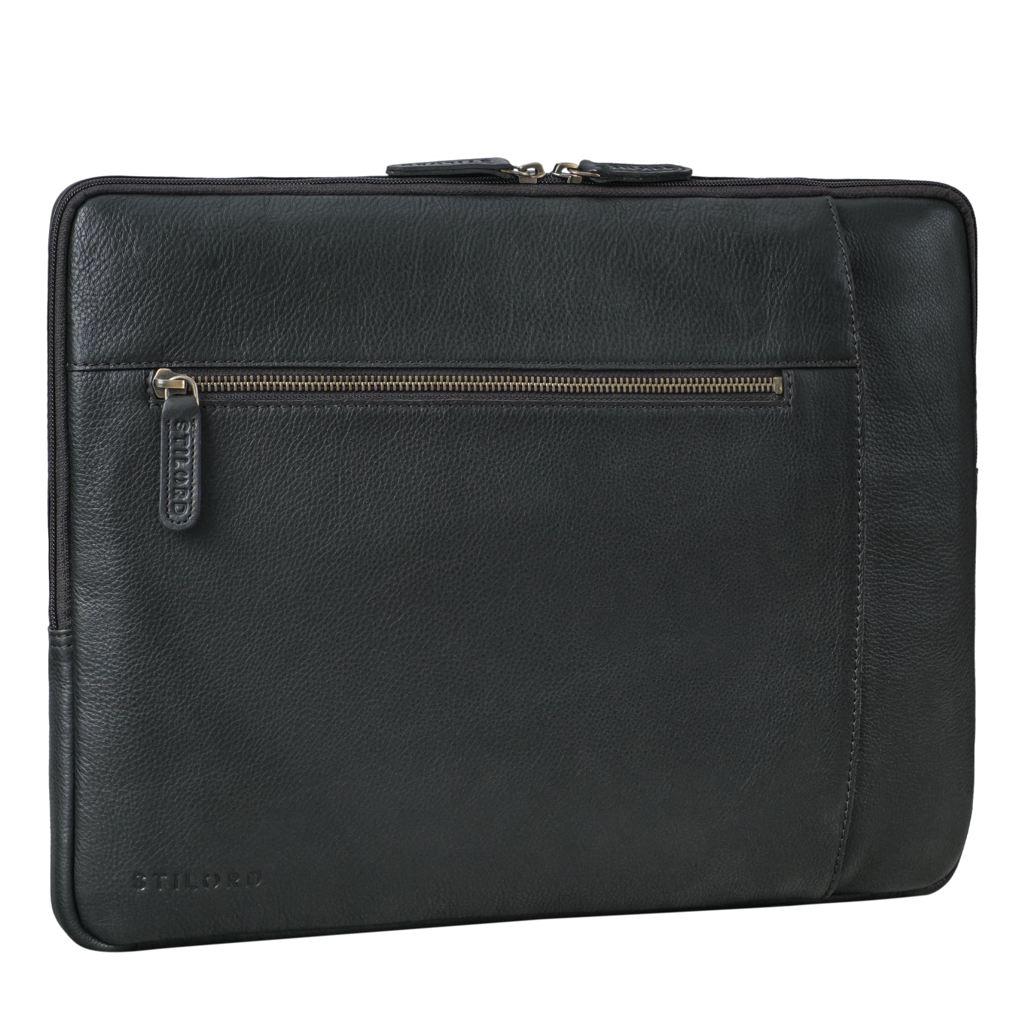 STILORD "Jupiter" Rękaw do laptopa 17 calowy Skórzany pokrowiec na MacBooka 15,6 calowy i 16 calowy Folder na dokumenty Notebooka Organizator Kolor:czarny