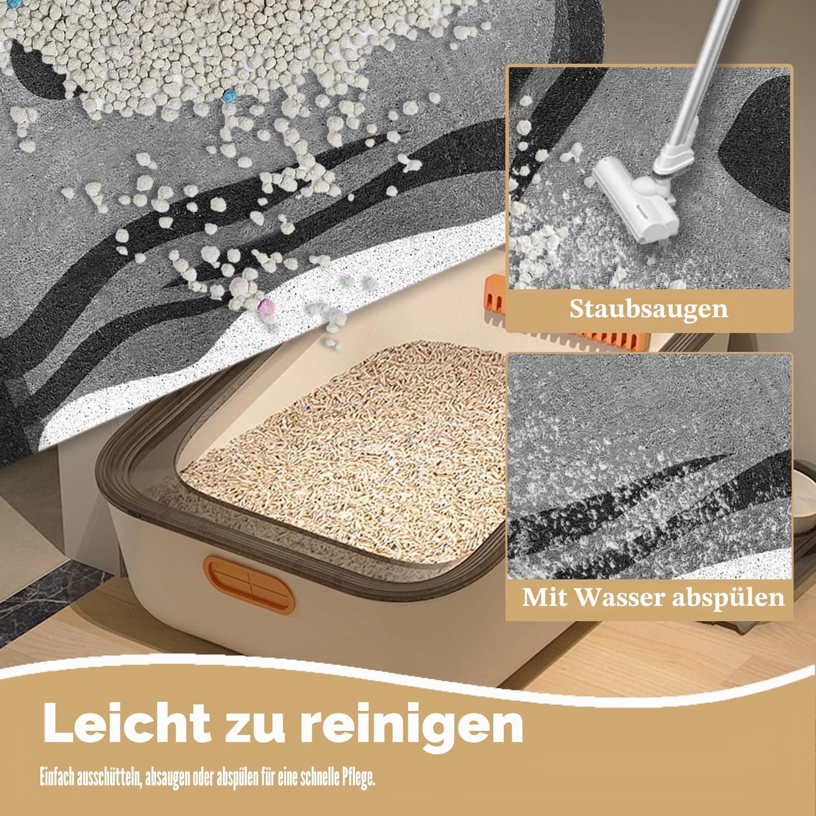 Katzenstreu Matte, 90 x 60 cm Katzenklo Matte Groß für Katzenklo, rutschfest und wasserdicht Katzentoilette Matte, leicht zu reinigen, niedliche weiche PVC Katzenklo Unterlage, Grau