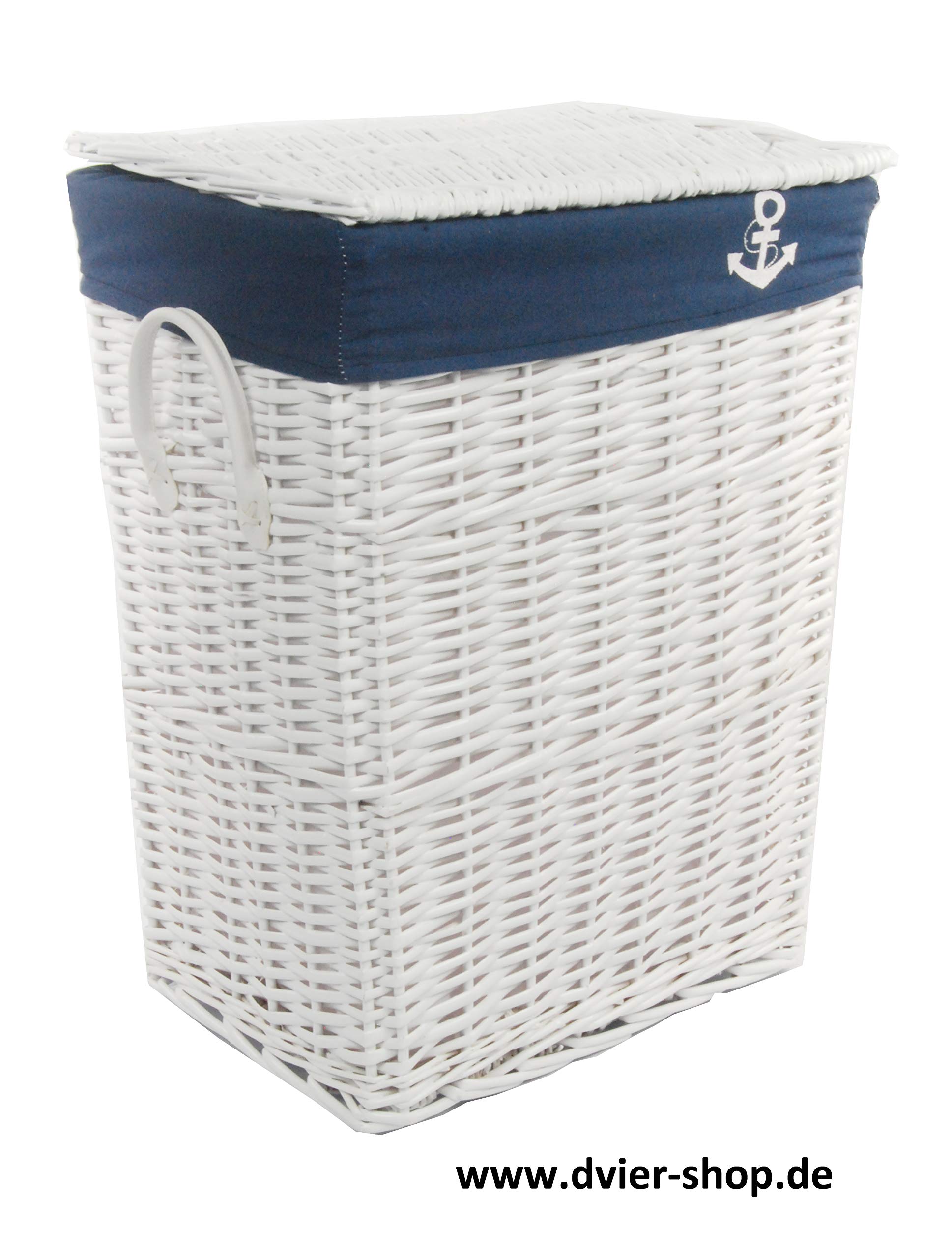 Wäschekorb, Weide eckig weiss marineblau 48x36 H.62
