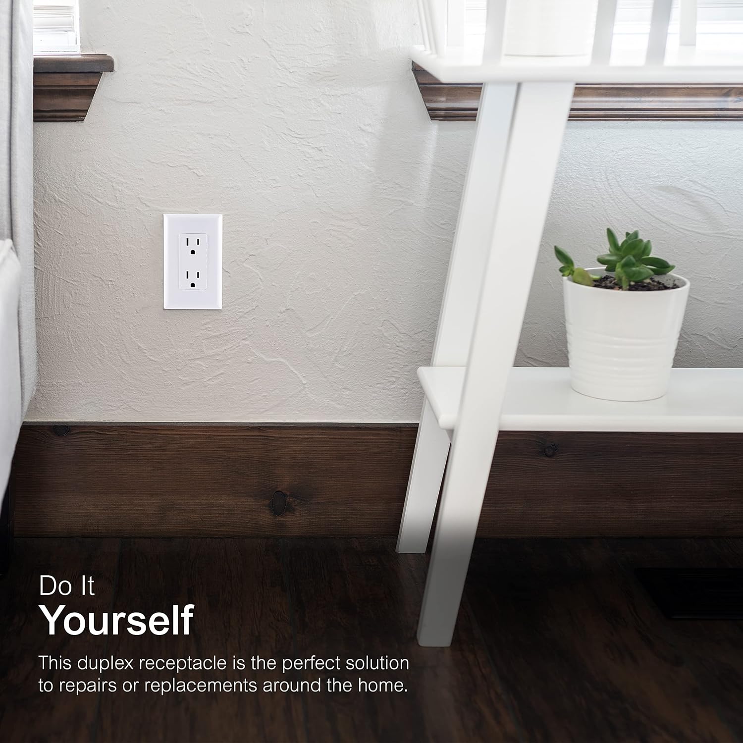 UltraPro GE Grounding Duplex Designer Outlet, 3 Prong Electrical Socket, Easy Install, 15 Amp, UL Listed, White, 50727 GE in-Wall Receptacle