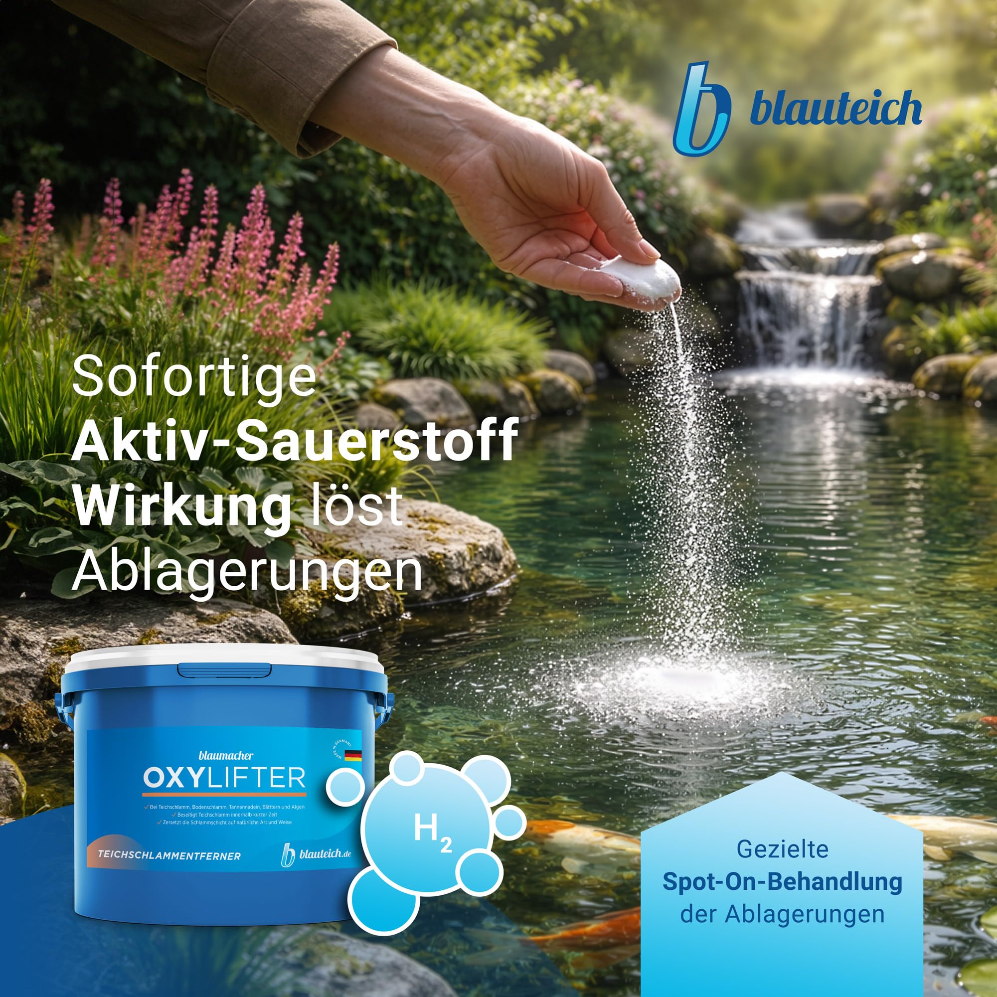 blaumacher OXYLIFTER Teichschlammentferner zur Teich Reinigung von Laub, Teich Schlamm und Ablagerungen (1 kg)
