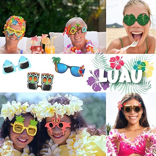 Miniatura 4 de Ocean Line Luau - 9 pares de gafas de sol hawaianas divertidas, accesorios de disfraces tropicales, divertidos recuerdos de fiesta de verano para