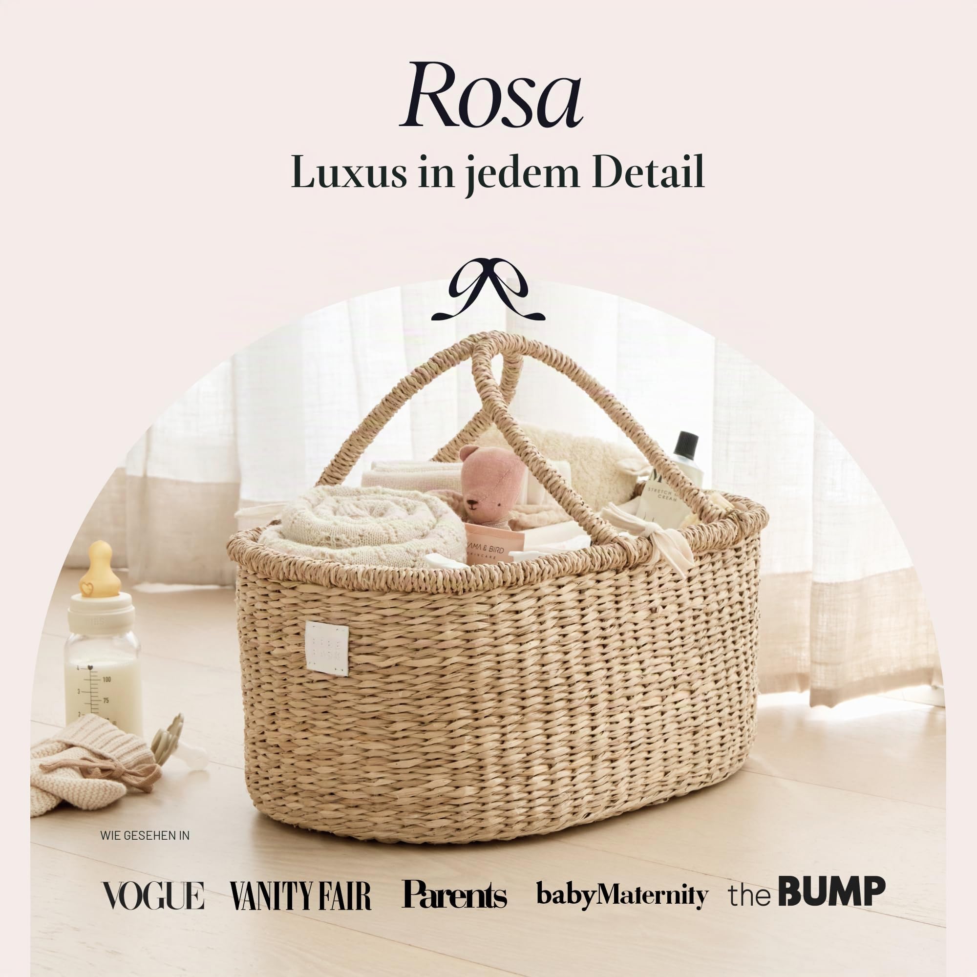 BEBE BASK Baby-Wickeltasche, handgefertigt, Bio-Seegras, luxuriöser Windelkorb, niedlicher Windelkorb für Mädchen, Wickeltasche für Babys, Jungen, Kindergarten