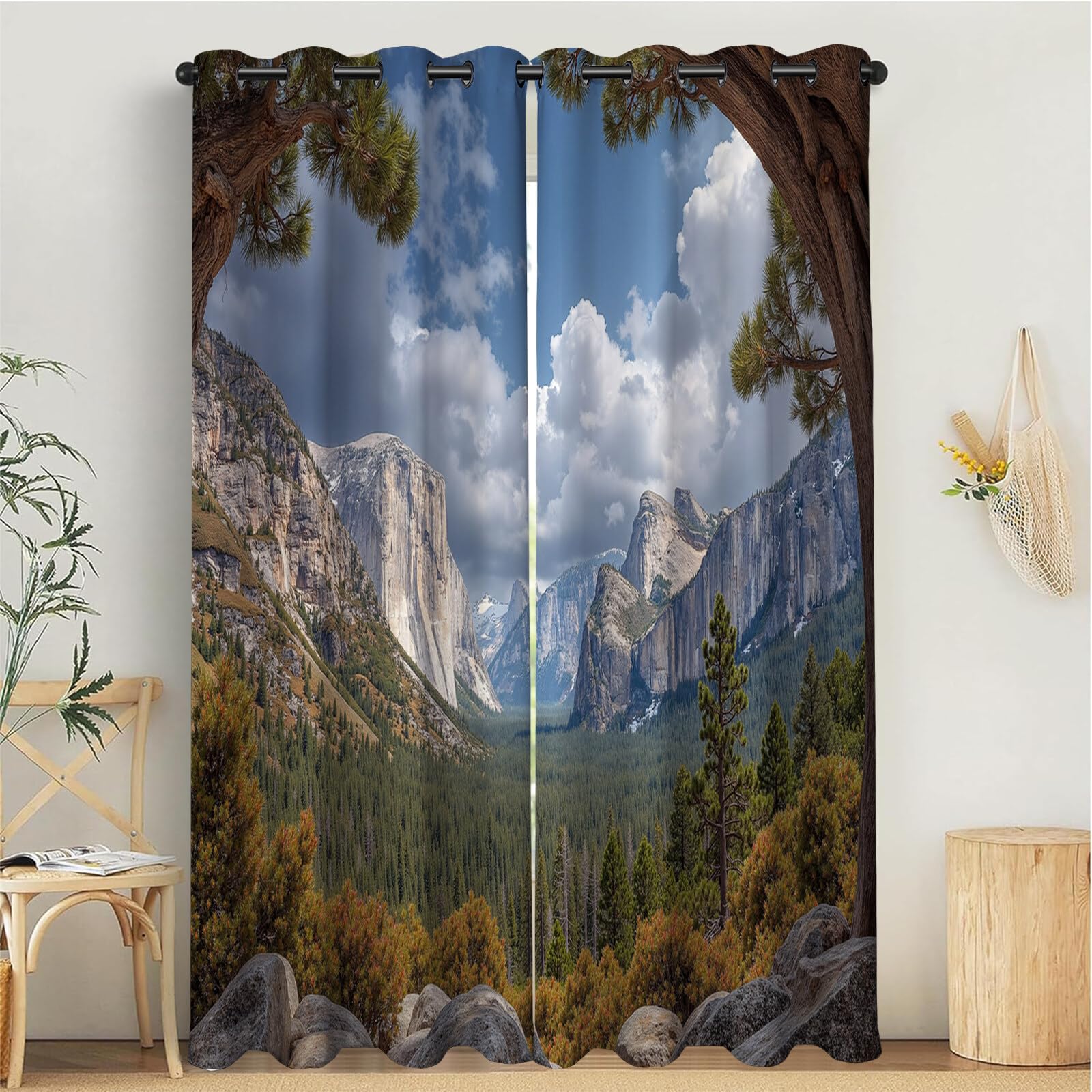 Tenda Oscuranti Per Grigio-Verde Scogliera Della Valle Tende Stampate In 3D Con Passanti Foresta Selvaggia Camera Da Letto Soggiorno Balcone Decorazione Da Finestre, 107X160Cm(L X A)