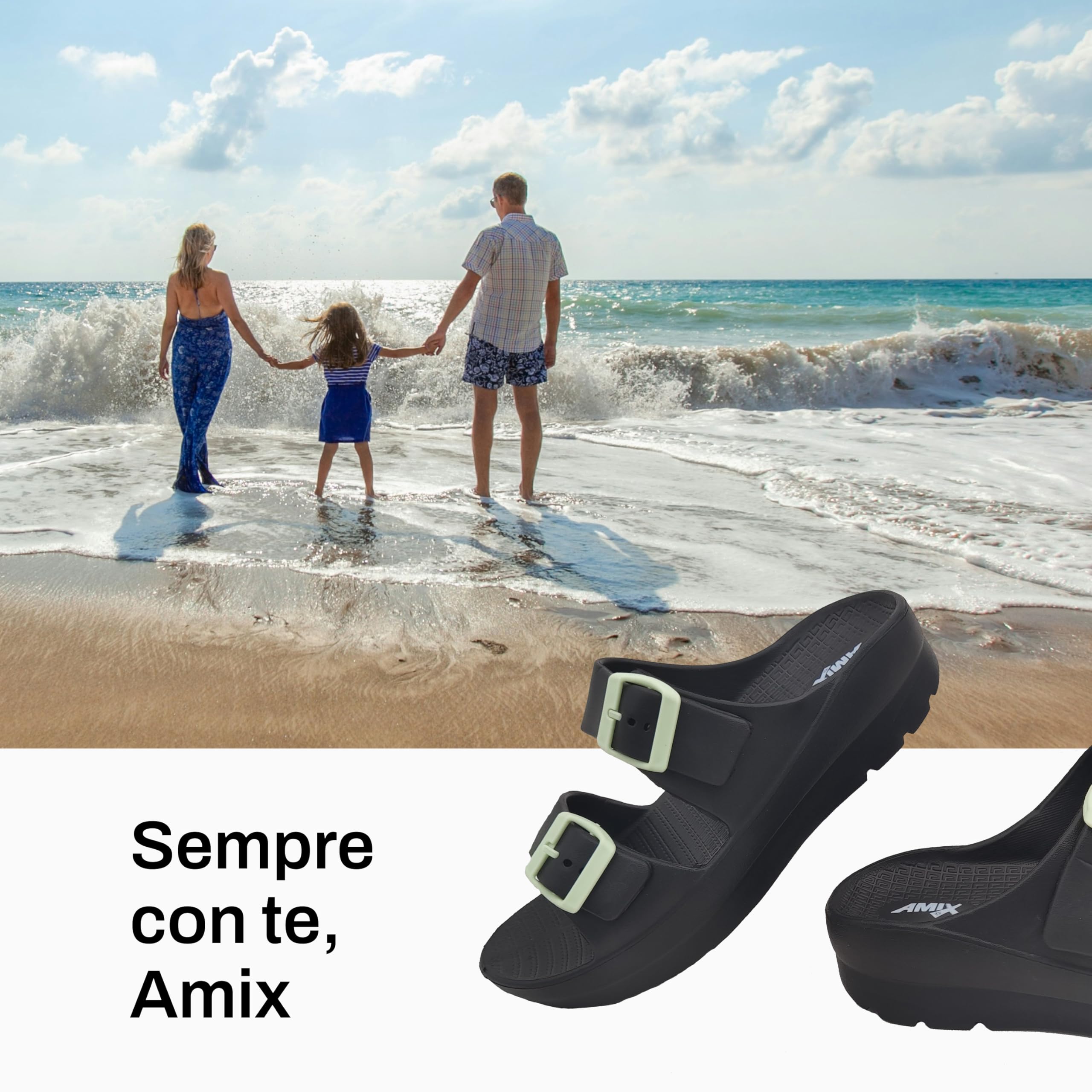 Amix Damskie letnie klapki z gumy, sandały z podwójną opaską, na plażę, do basenu