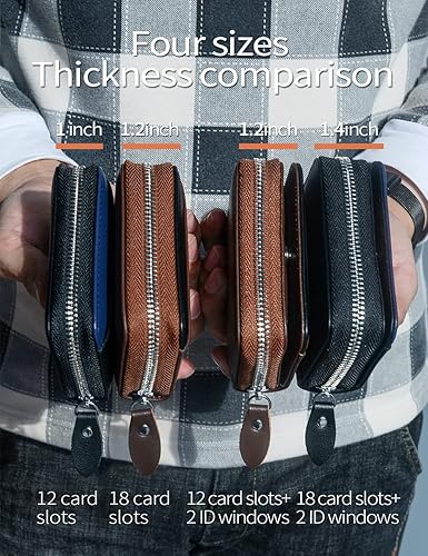 Miniatura 2 de Tarjetero RFID con cremallera, tarjetero, Marrón (18 ranuras para tarjetas y 2 ventanas de identificación)