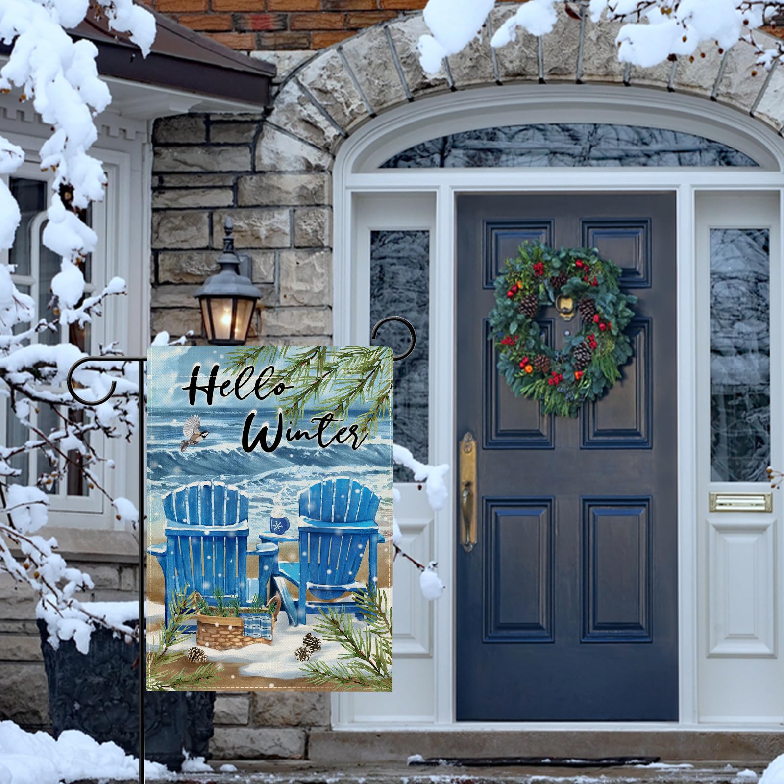 Hzppyz Gartenflagge 'Hello Winter' – Doppelseitig, 30,5x45,7 Cm, Wetterfest, Mit Küsten-Design