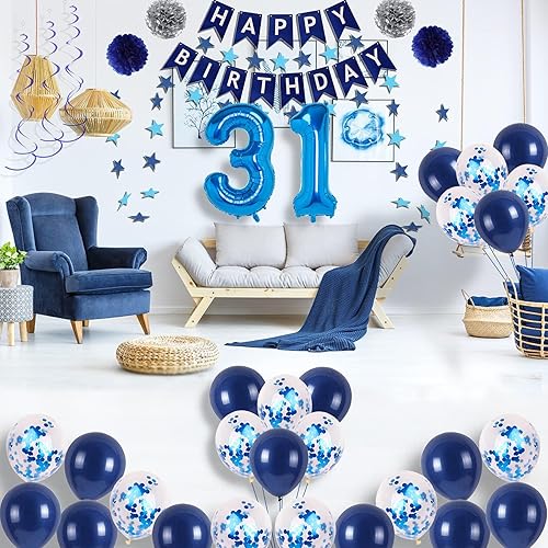 Miniatura 64 de Decoraciones de fiesta de cumpleaños azul número 16 para niños y niñas, suministros de globos de feliz cumpleaños 16 con pancarta de feliz