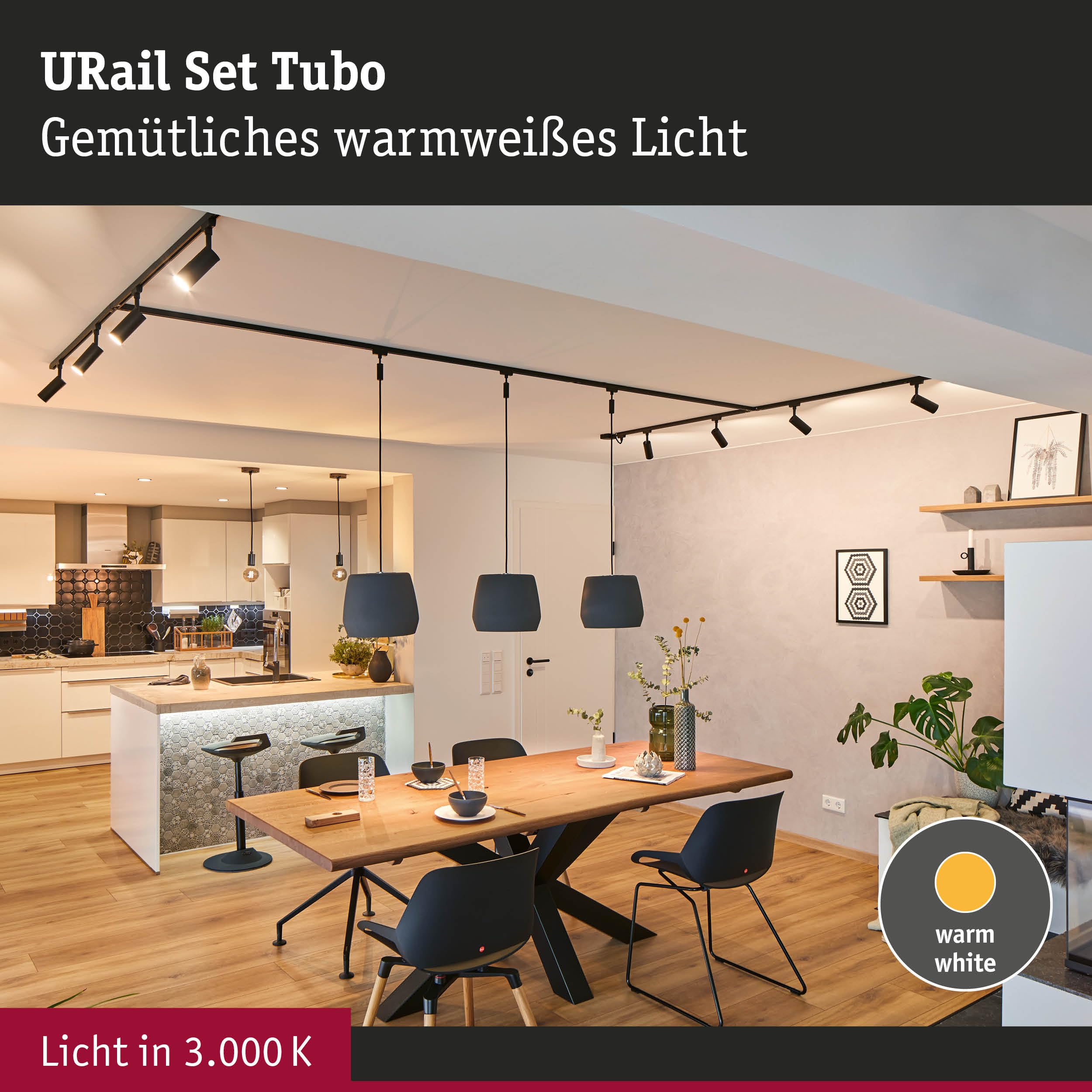 Paulmann 5227 URail LED Schienenspot Tubo Starterset 3x166lm 3x4,5W 3000K 230V Schwarz matt