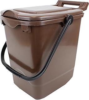 All-Green Large Compost Caddy - Brown - for Food Waste Recycling (23 Litre) - 23L Plastic Composting Kerbside Bin with Composting Guide
