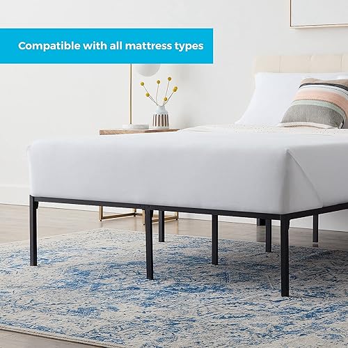 Miniatura 2 de Linenspa Marco de cama de plataforma de metal resistente, no necesita somier, almacenamiento debajo de la cama, montaje simple sin herramientas, 14