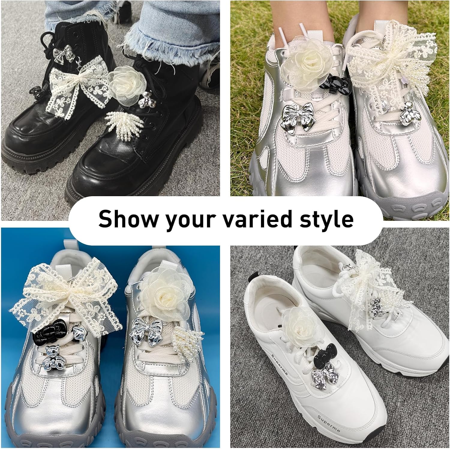 Shoe Charms for Sneakers, Elegant Pearl Bowknot Shoelace Decoration Clip Charms for Sambas Dress Shoes DIY Shoe Accessories for Women Girls image 4