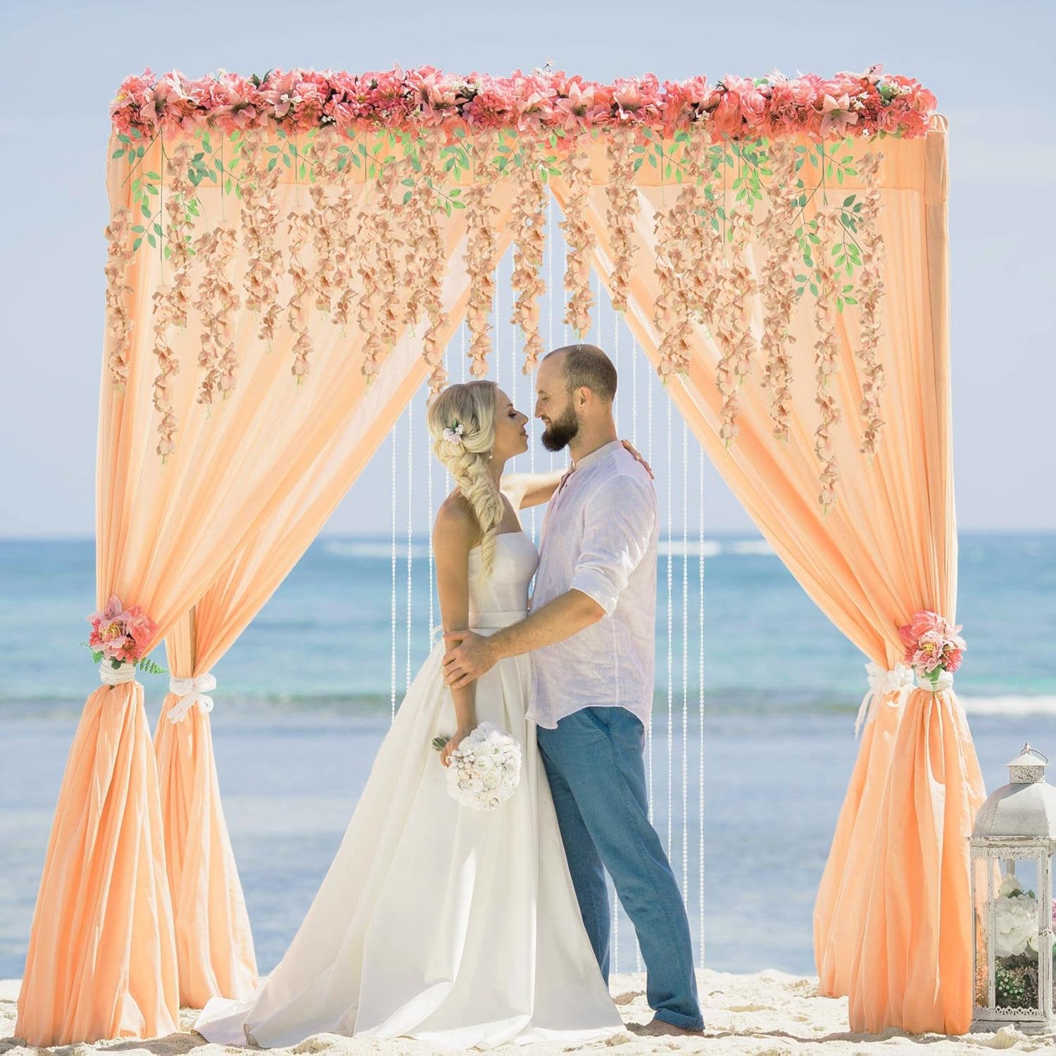 12Pack Wisteria Hanging Flowers 3.6ft Fake Flower Garland Faux Wisteria Vines Champagne Artificial Silk Flowers Bushy Rattan String for Garden Home Wall Wedding Decorations (Champagne) - Image 6