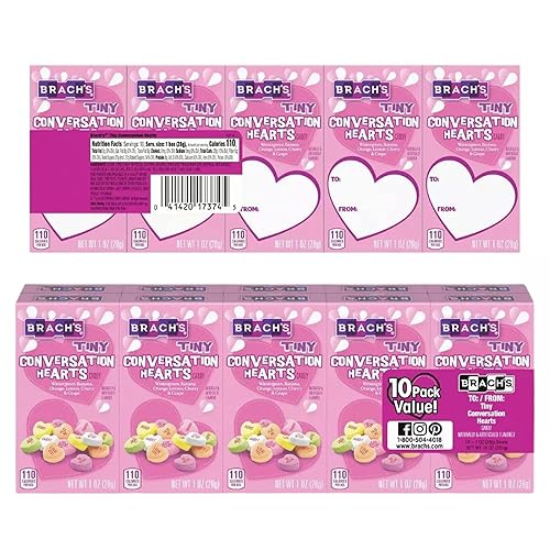 Paquete de dulces de corazones de conversación. Incluye cajas de diez 1 onza de corazones pequeños de conversación de Brachs más un imán de nevera