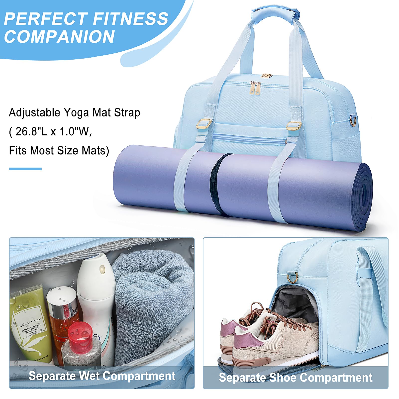 Sport-Turnbeutel für Damen, Sporttasche, Workout-Taschen mit Schuhfach und Nassfach, kleine Damen-Turnbeutel