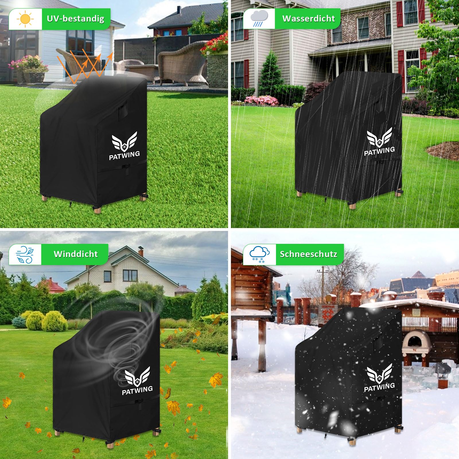 Copri Sedie Esterno, 600D Oxford Copertura per sedie da giardin, Impermeabile anti-UV, Mobili Da Giardino Coprisedie da Esterno, per sedie da giardino e balcone impilabili (70x70x85/125cm)