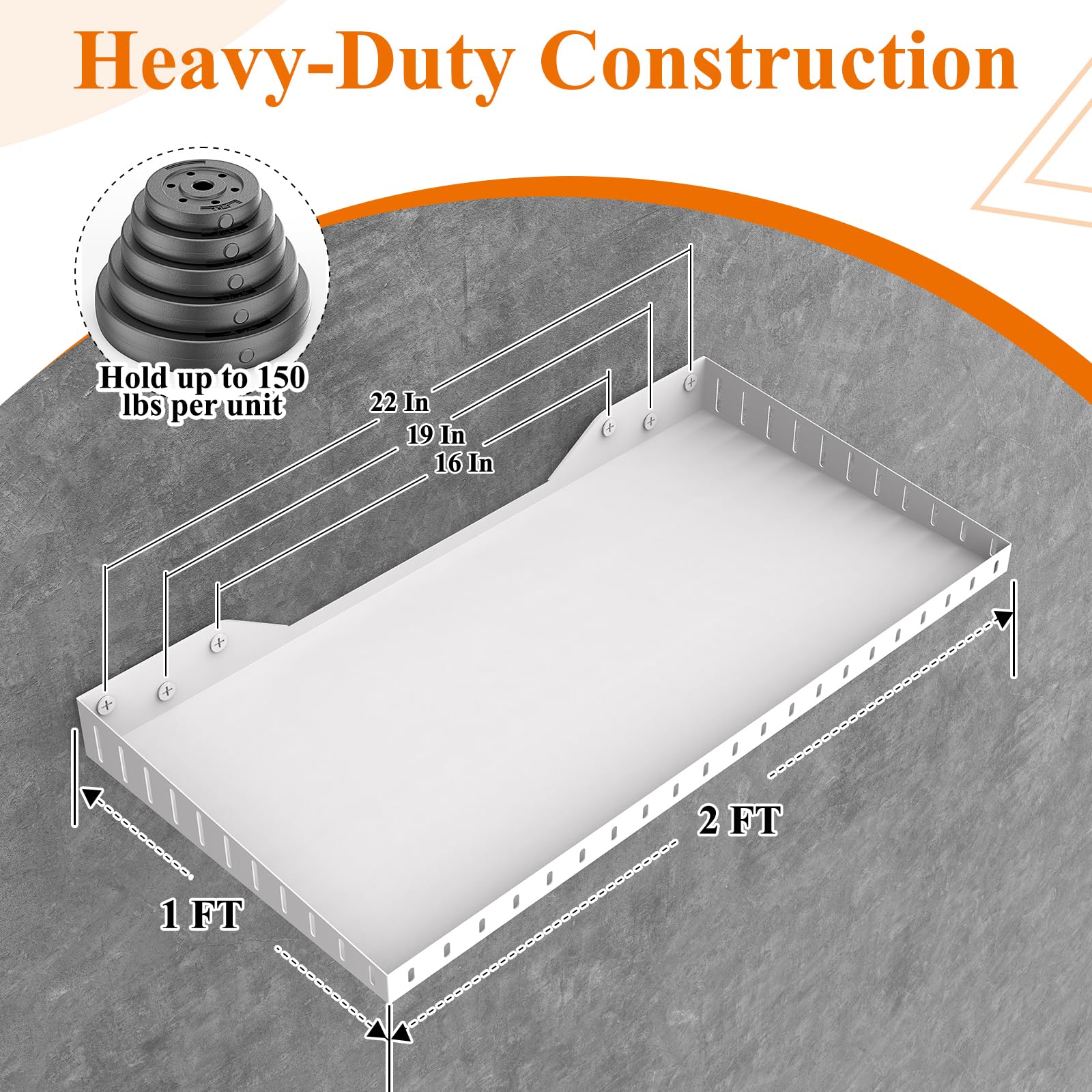 Confezione da 2 mensole da parete per garage, 3,5 x 0,6 m, resistenti mensole da parete per lavanderia, armadio, portata fino a 68 kg, bianco