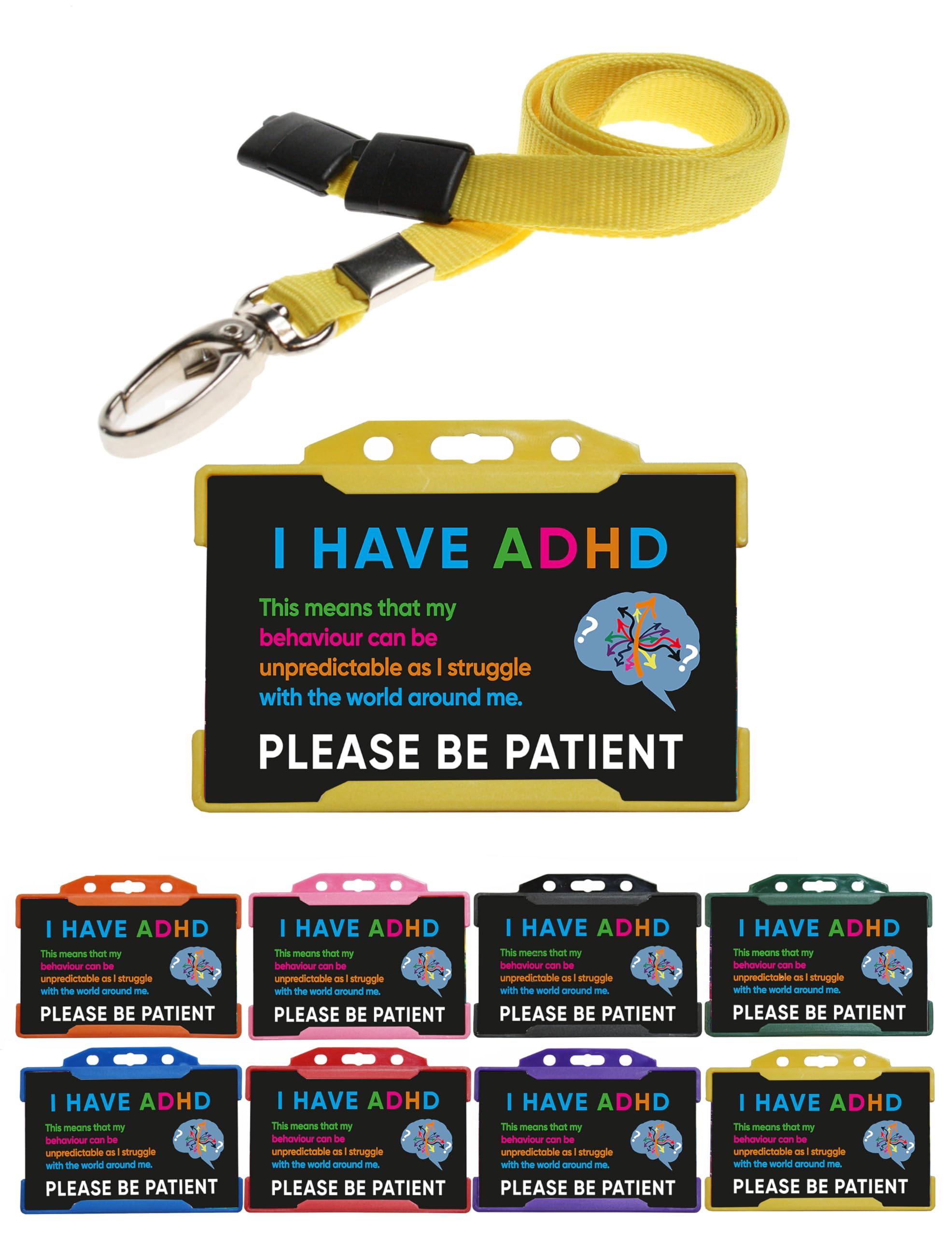 Quantum leap ADHD Hidden Disability Lanyard Card Black I Have ADHD Please Be Patient Card with Yellow Badge Holder & Lanyard