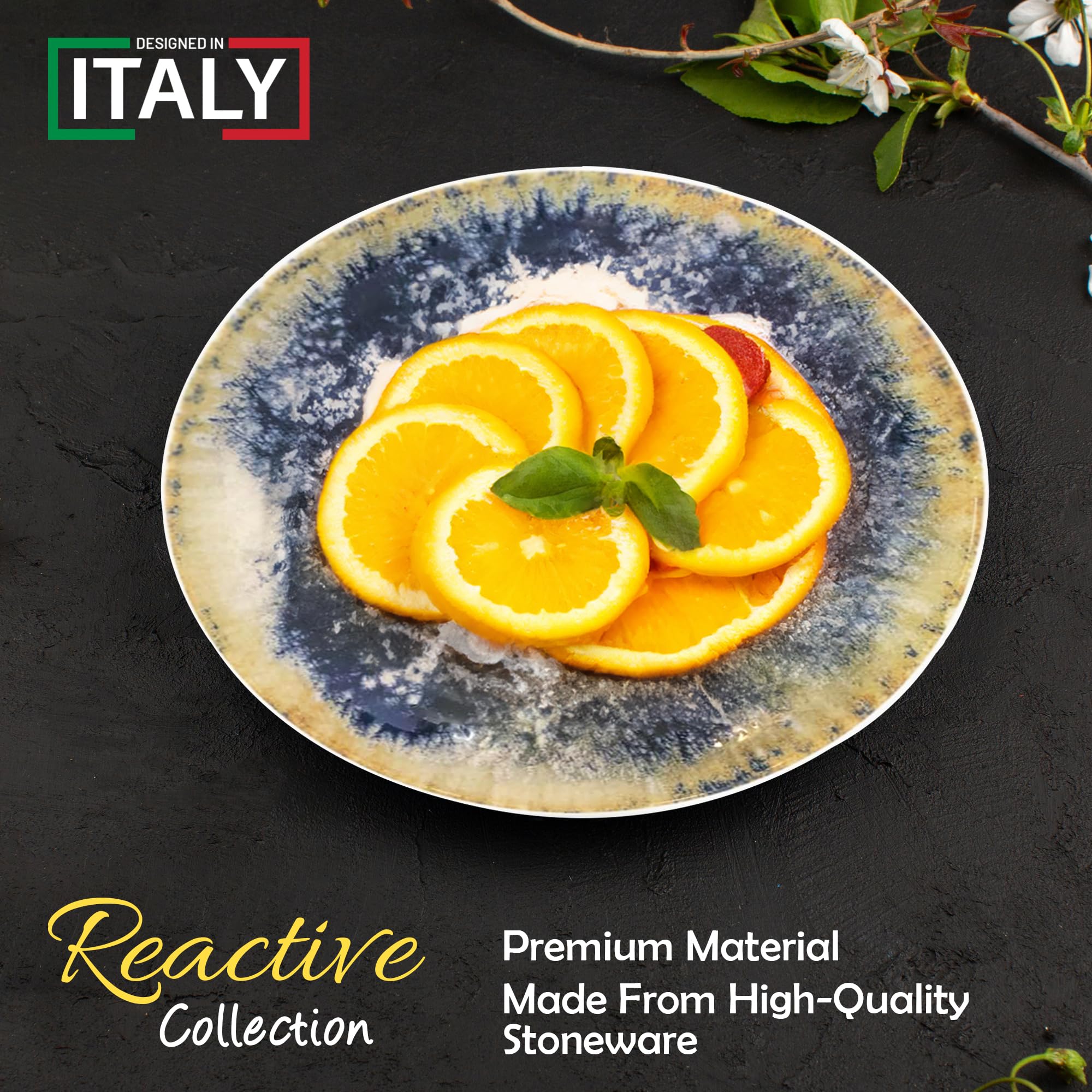 Gusto Buono Set di 6 piatti fondi/ciotole per pasta in smalto reattivo, 21 cm, blu scuro