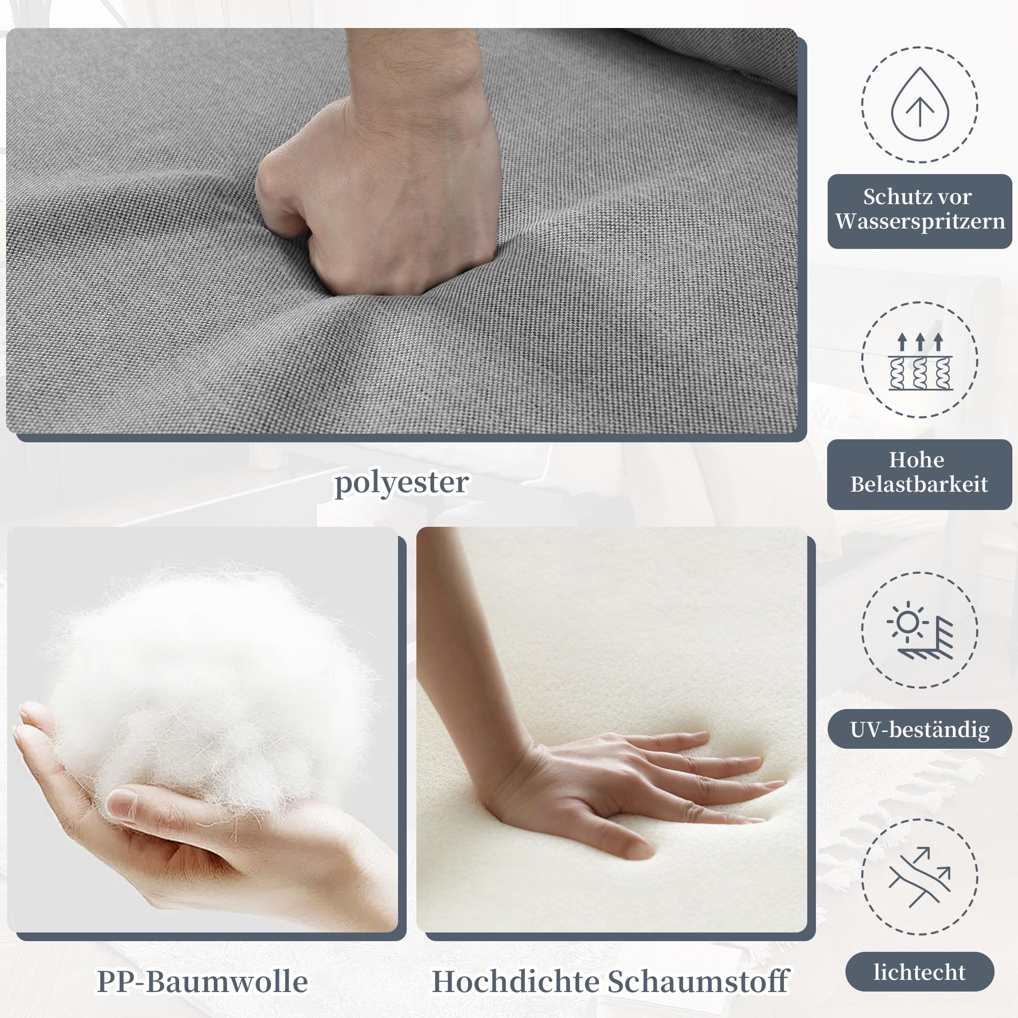 Set di mobili da giardino con comodo cuscino, divano a 2 posti, 2 poltrone e tavolino, set di sedie da giardino, corda intrecciata a mano, piano in vetro con venature del legno, acciaio