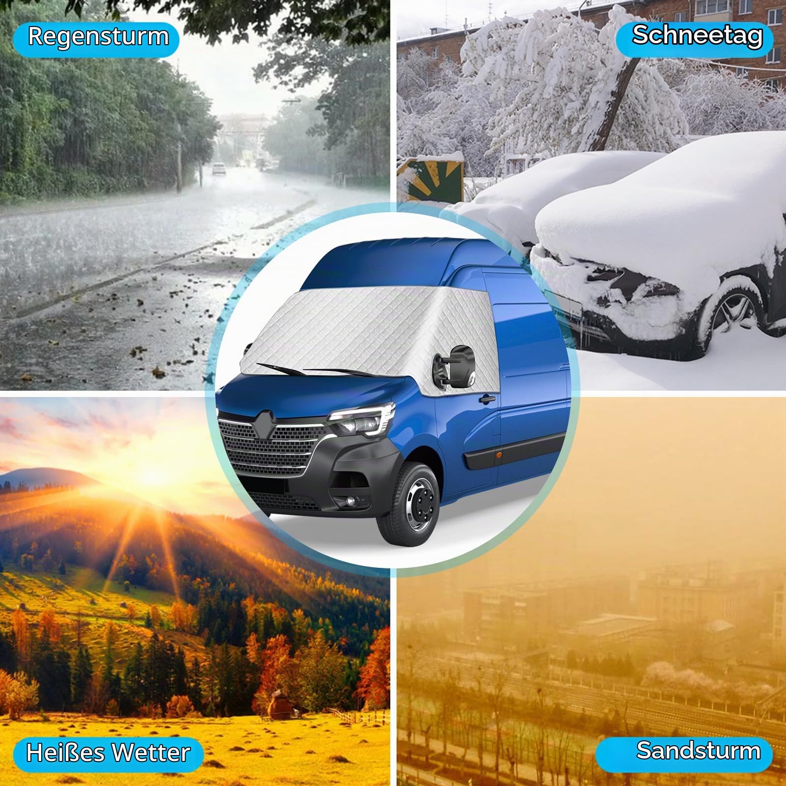 Auto Windschutzscheiben Abdeckung Kompatibel mit Renault Master 2010–2023, Sonnenschutz Frontscheibe Thermomatten, Externe Thermo Scheibenabdeckung Windschutzscheibenabdeckung