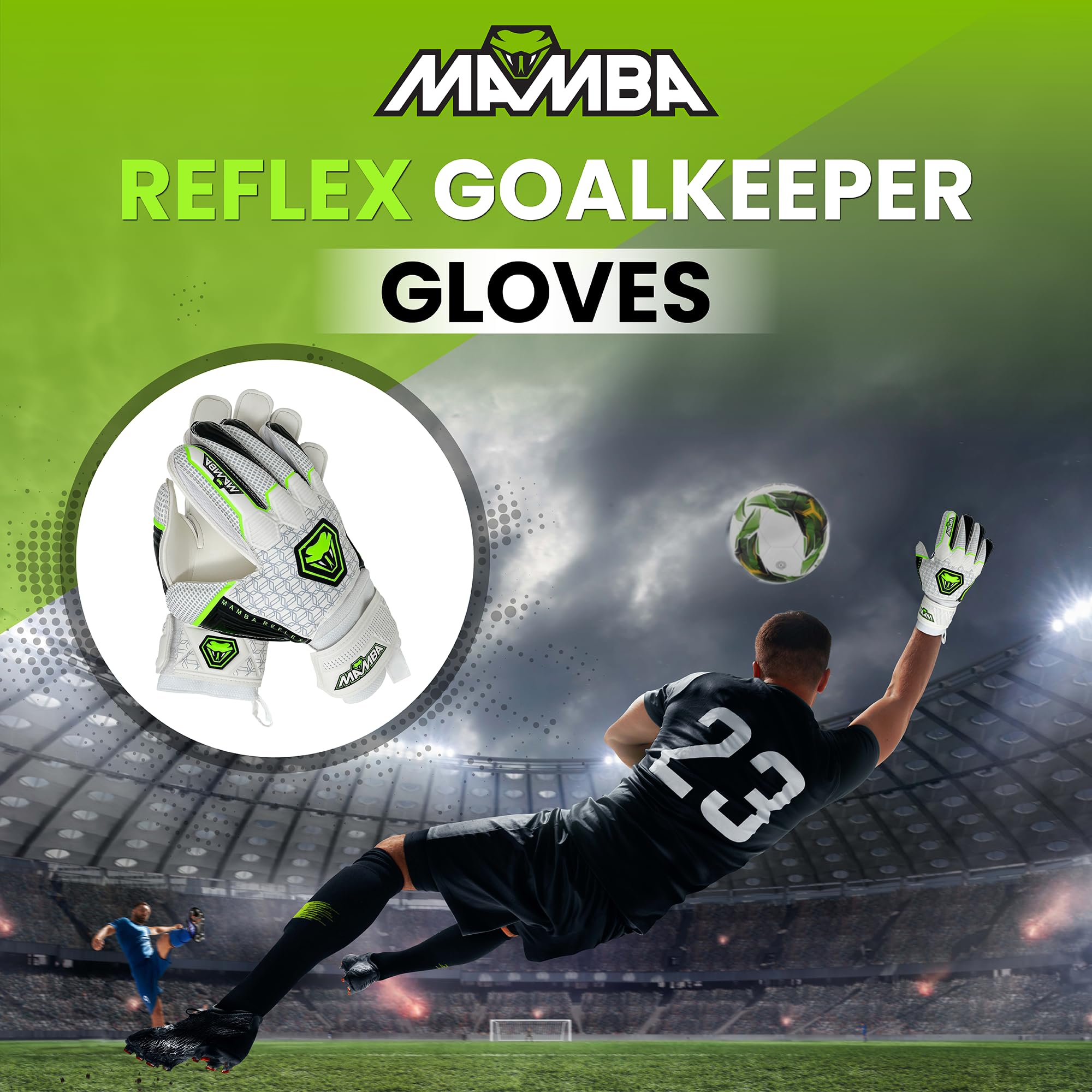 MAMBA Reflex Goalkeeper Gloves | Youth/Adult | Quality Latex Palm & Back Hand | Removable Finger Spine Protection & Double Length Latex Wristband | Standout Design (4)