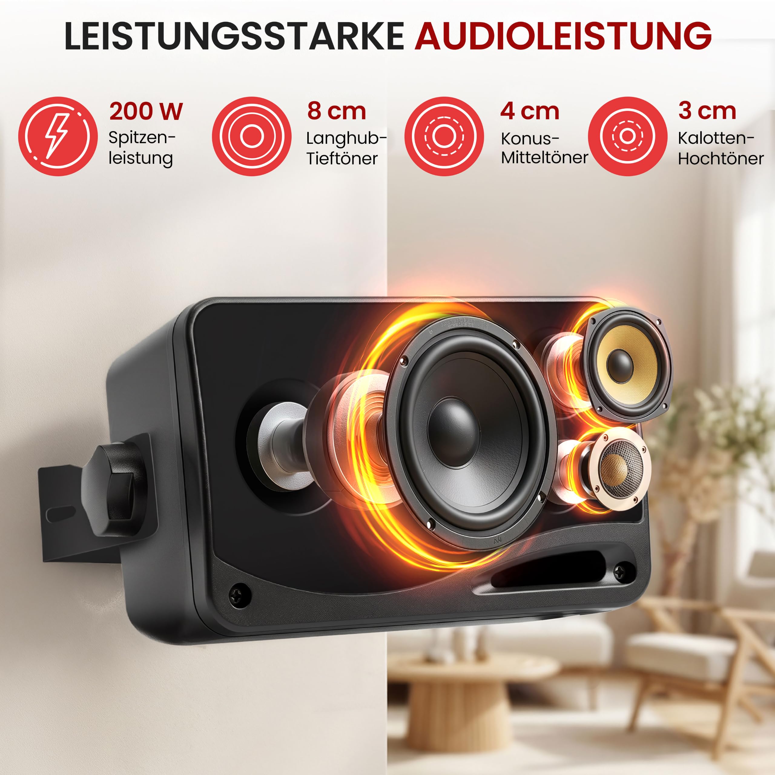 Pyle Mini Lautsprecher, 200 Watt Musikbox - Montierbar oder Tragbar, 3-Wege Sound Speaker, 2x Robuste Schwarz