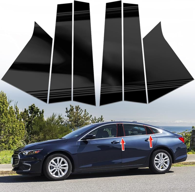 Molduras da coluna da porta Chevrolet Malibu 2016–2021 AMSPRAC Preto brilhante – 6 unidades