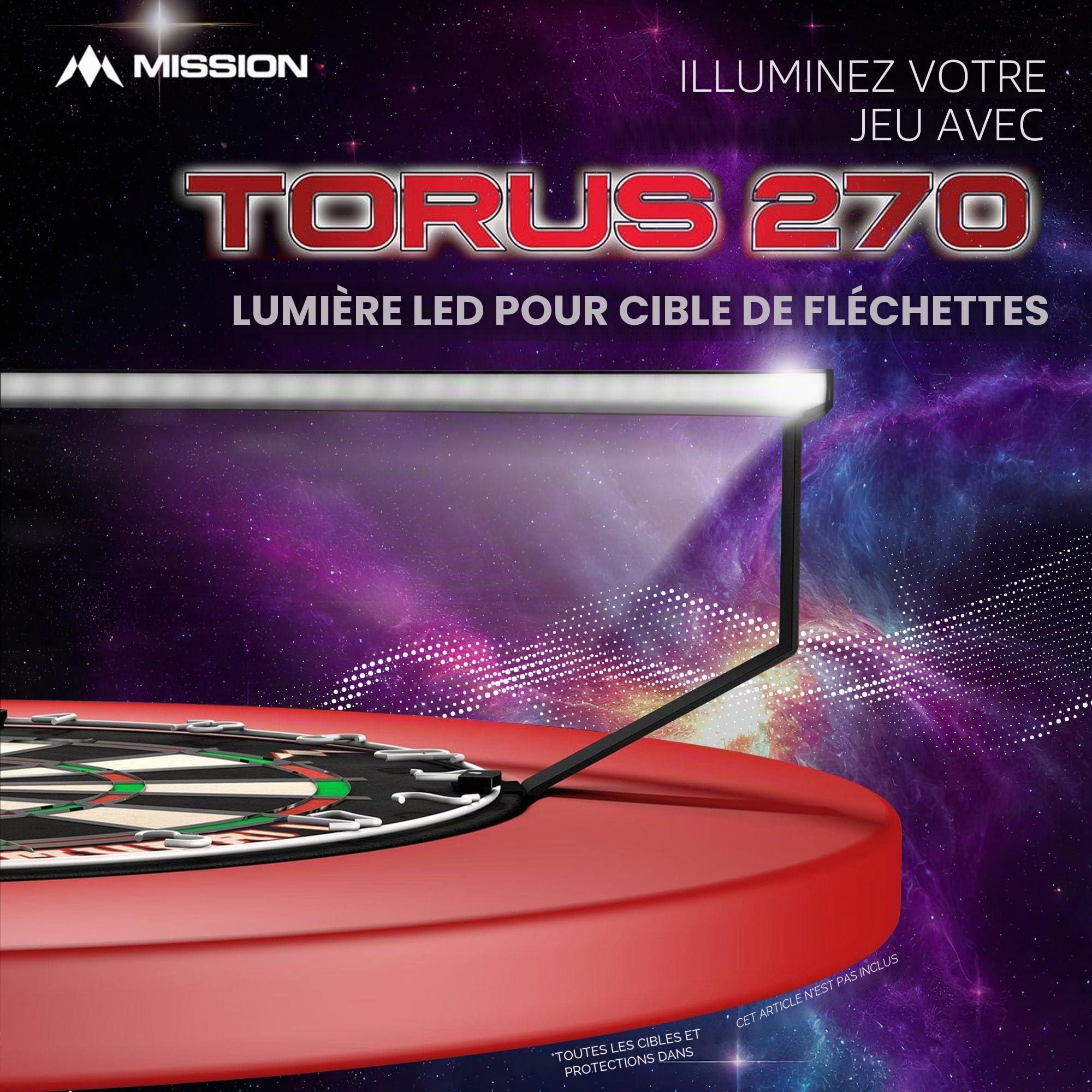 Mission Darts Torus 270 | Système d'éclairage LED pour cible de fléchettes avec accès facile à la zone de jeu de fléchettes pour un jeu illimité. Disponible en noir, rouge et bleu sablé
