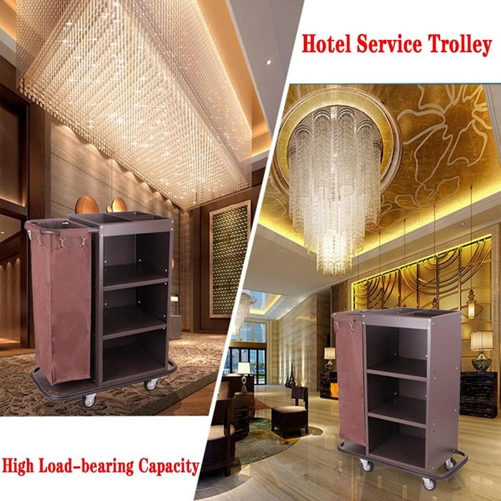 Carrello multifunzione per la pulizia dell'hotel, carrello per la pulizia commerciale con borsa Lar Capaci e ruote lisce, facile da manovrare per una pulizia efficiente