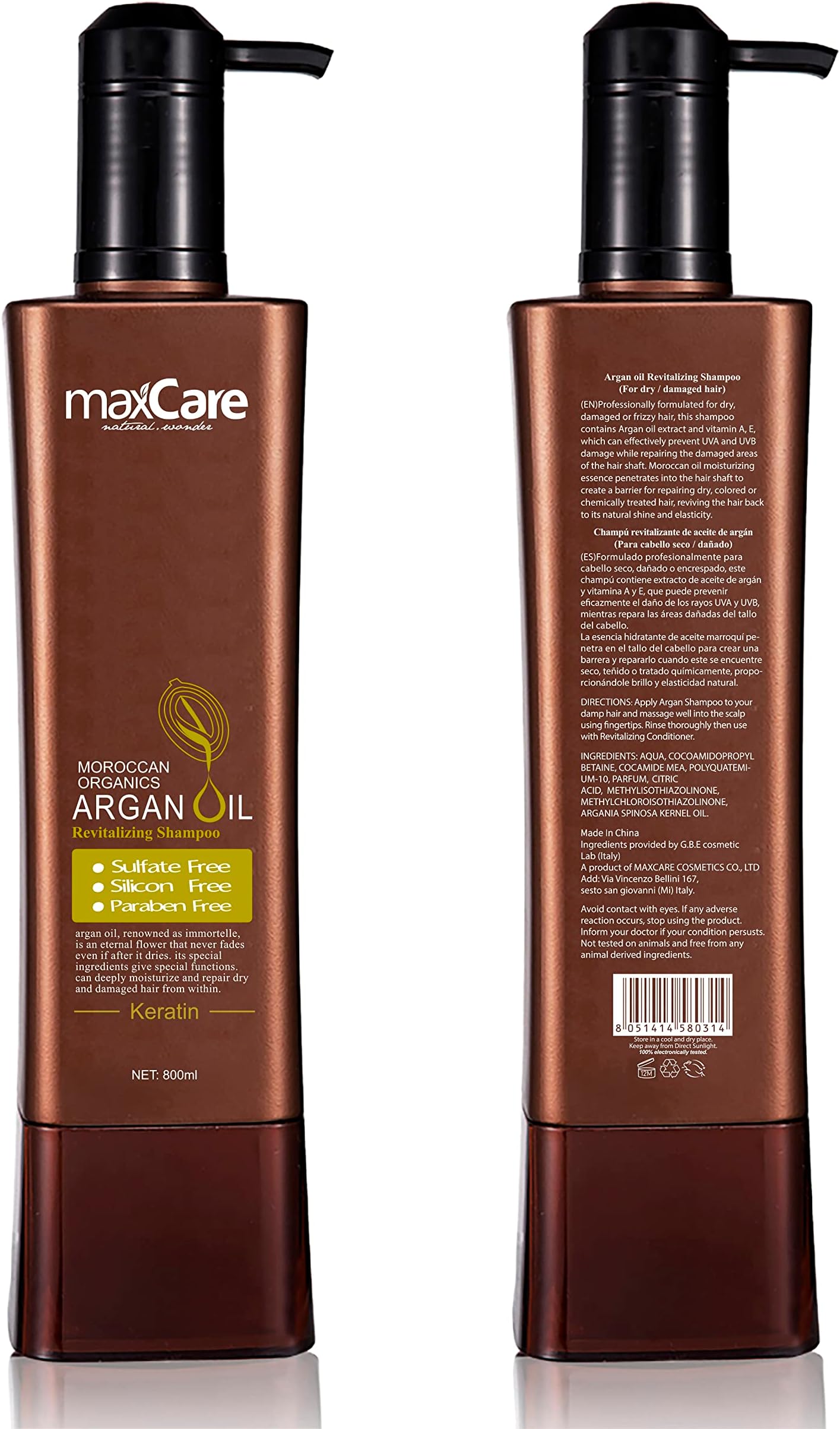 MaxCare Moroccan Organics Argan Oil Revitalizing Shampoo - 800ml | Professional Formula for Dry and Damaged Hair | Enriched with Argan Oil Extract, Vitamin A & E
