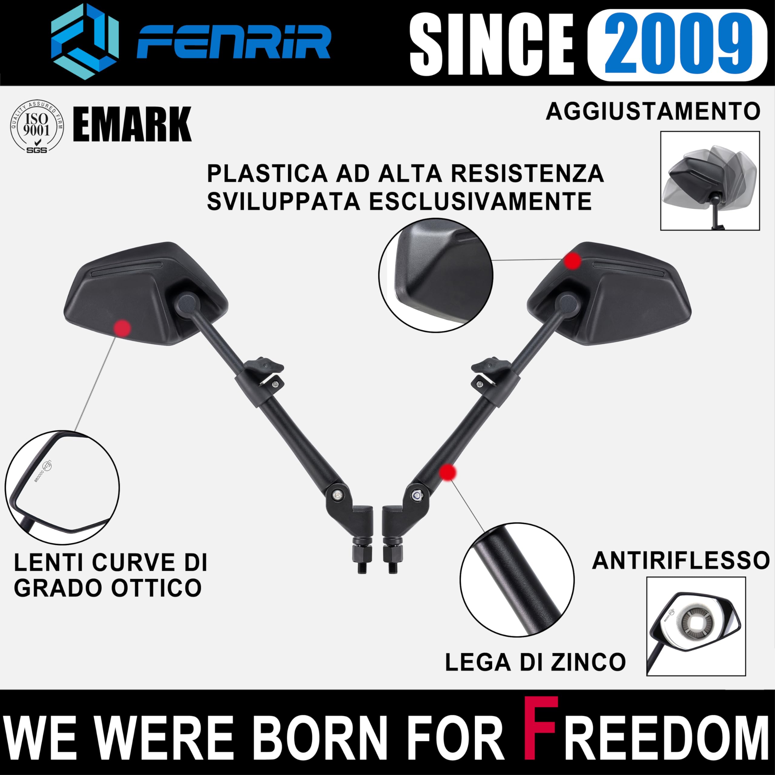 FENRIR Omologati Specchietti Moto Specchietto Retrovisore Indistruttibili Pieghevole Antiriflesso Lenti Curve Design Antivibrazione Regolabili per strada fuoristrada Enduro Adventure Tourer(801-0118)
