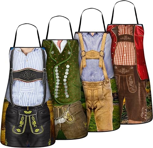 Eurzom Delantal de Oktoberfest, 4 piezas, decoraciones de fiesta de Oktoberfest, delantal de cocina alemana, disfraz para festival de cerveza bávara