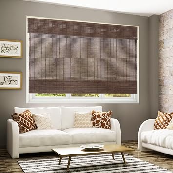 No Drill No Tools Bamboo Window Roman Shades, Cordless Light Filter Wood Window Shades Blinds, Brown