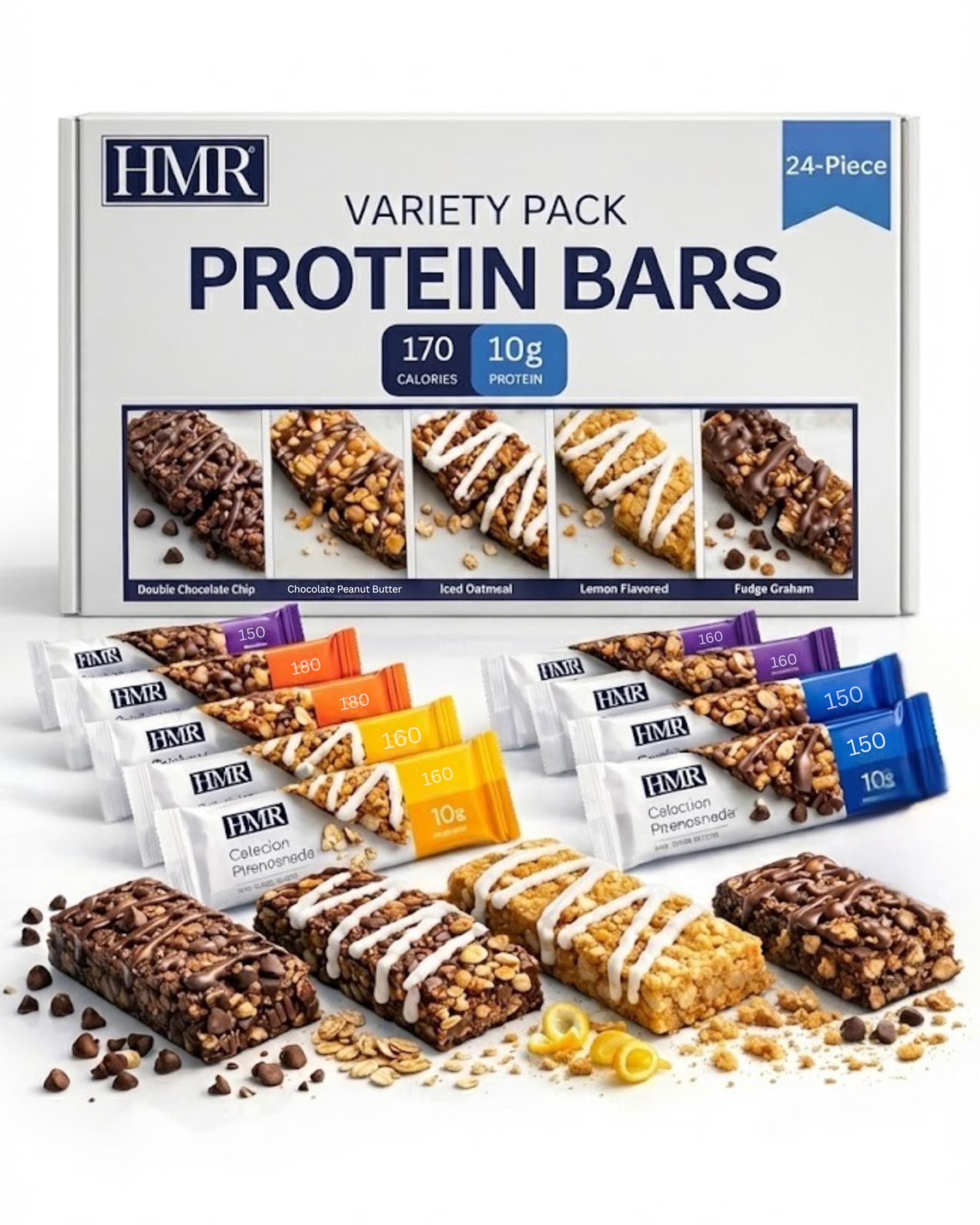 HMR Bar, Variety Pack of Protein Bars | Nutritious Snack to Support Weight Maintenance | Low Calorie Dessert | 10g of Protein | 5 Assorted Flavors, 24 Count