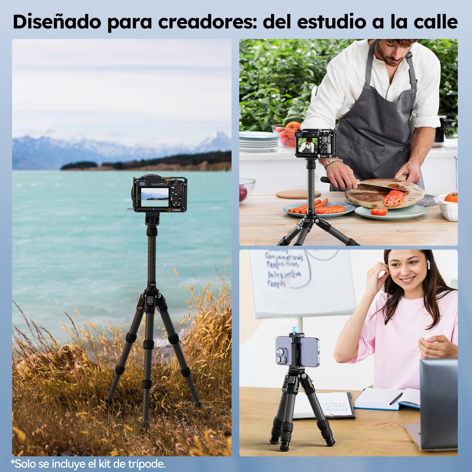 SIRUI 26,6" Mini Trípode para Cámara, Trípode de Carbono Portátil con Tubo de Extensión, Trípodes de Mesa Solo 0.7 kg y Soporte 15 kg para Escritorio y Viaje - AM-223S+SL-100S