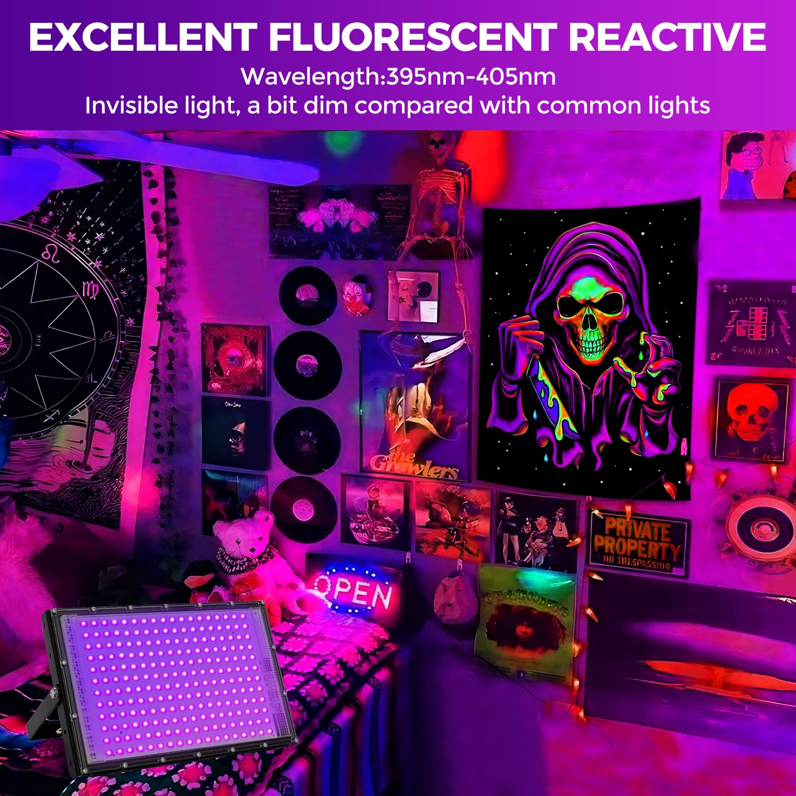 Waygor 200W LED Black Lights 2-Pack - IP65 Waterproof UV Floodlights For Glow Parties & Halloween