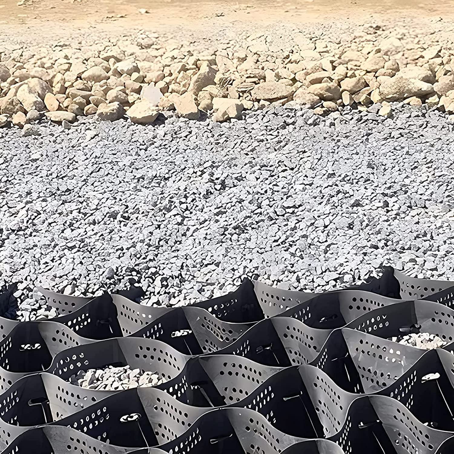 Generico Sistema di Griglie in Ghiaia per vialetti, Rete stabilizzatrice permeabile per Il Controllo del Terreno, geogriglie ad Alta Resistenza per parcheggi e Rinforzo del sottofondo (5x7 m/16,5x23