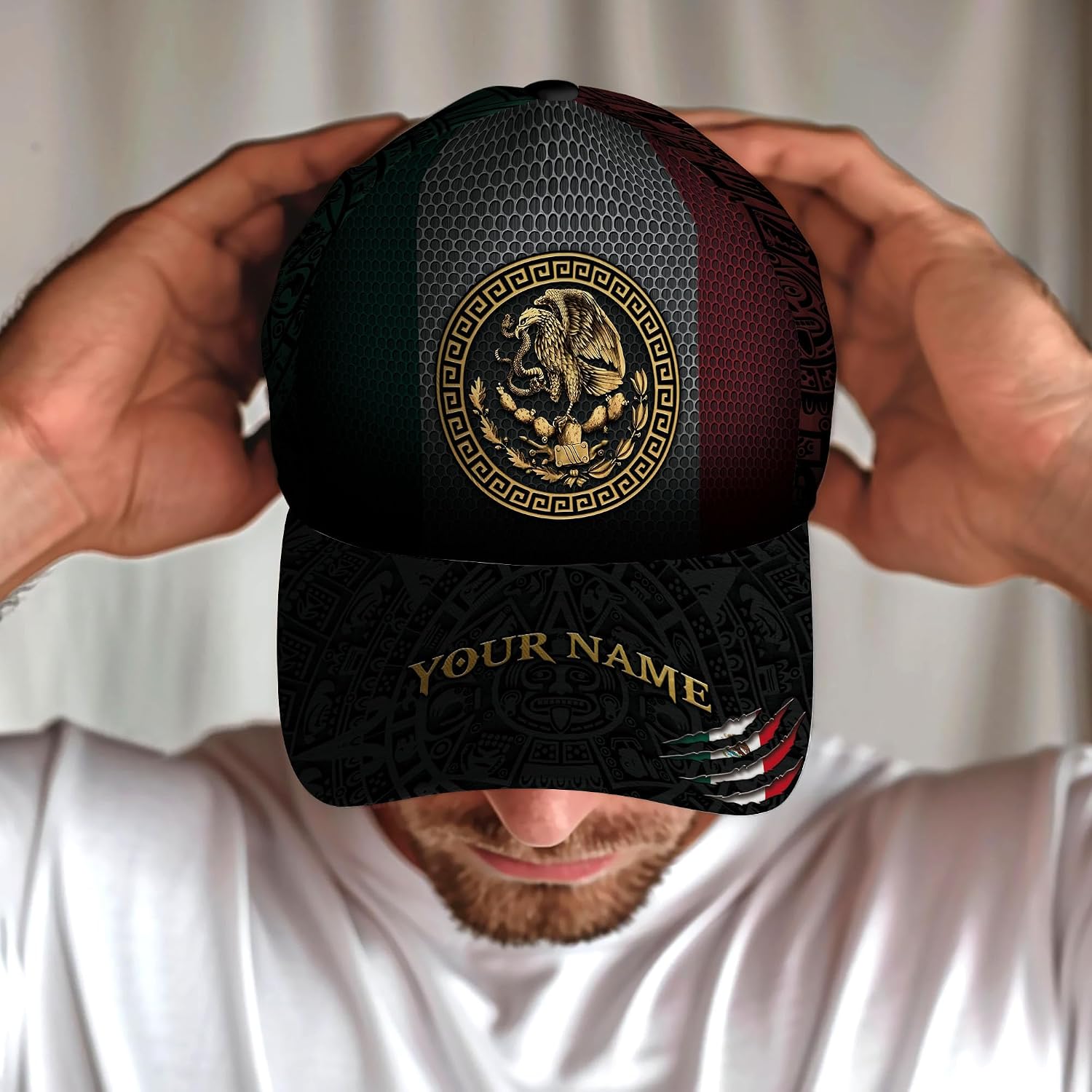 Customized Mexico Hat, Custom Name Mexico Baseball Cap, Personalized Mexican Cap for Men, American Flag Hats