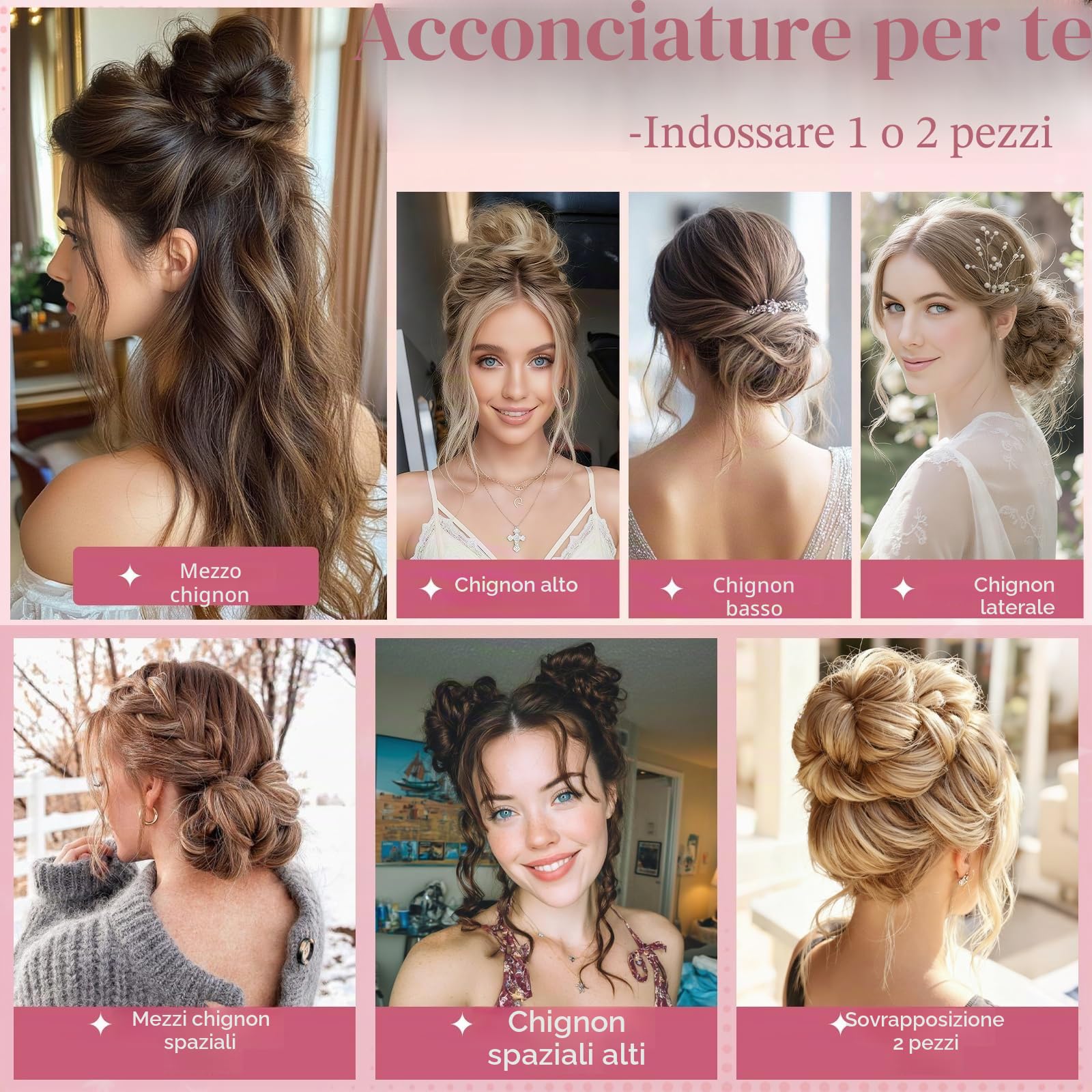 Capelli veri da 30 g, con elastico, chignon disordinato, per donne, lisci, elastici, chignon, chignon, marrone medio con accenti biondo scuro